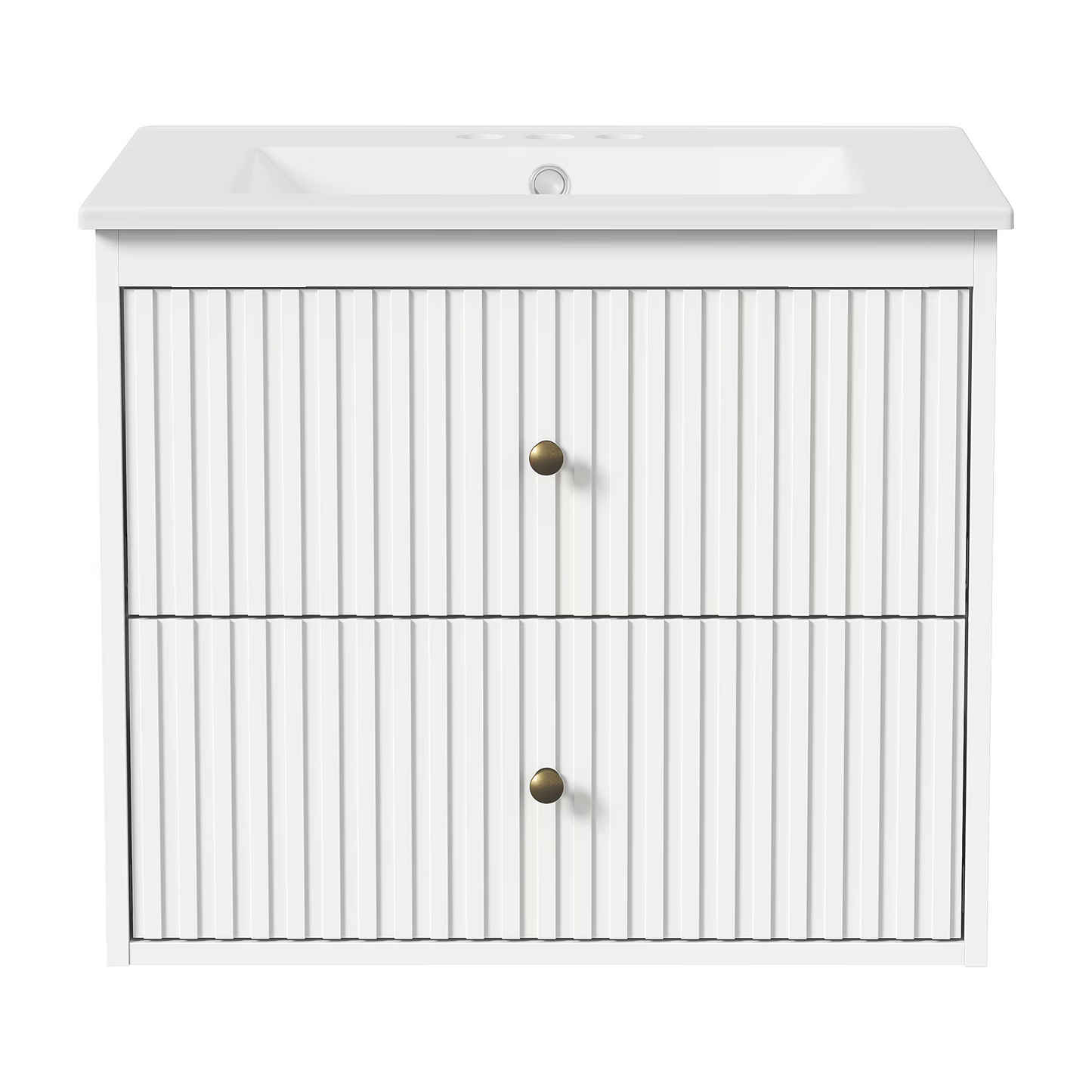 24'' Bathroom Vanity with Sink Set, Floating Bathroom Storage Cabinet with Doors and Drawers, Modern Vanity Sink Cabinet Wall Mount with Painted Surface, White image 12
