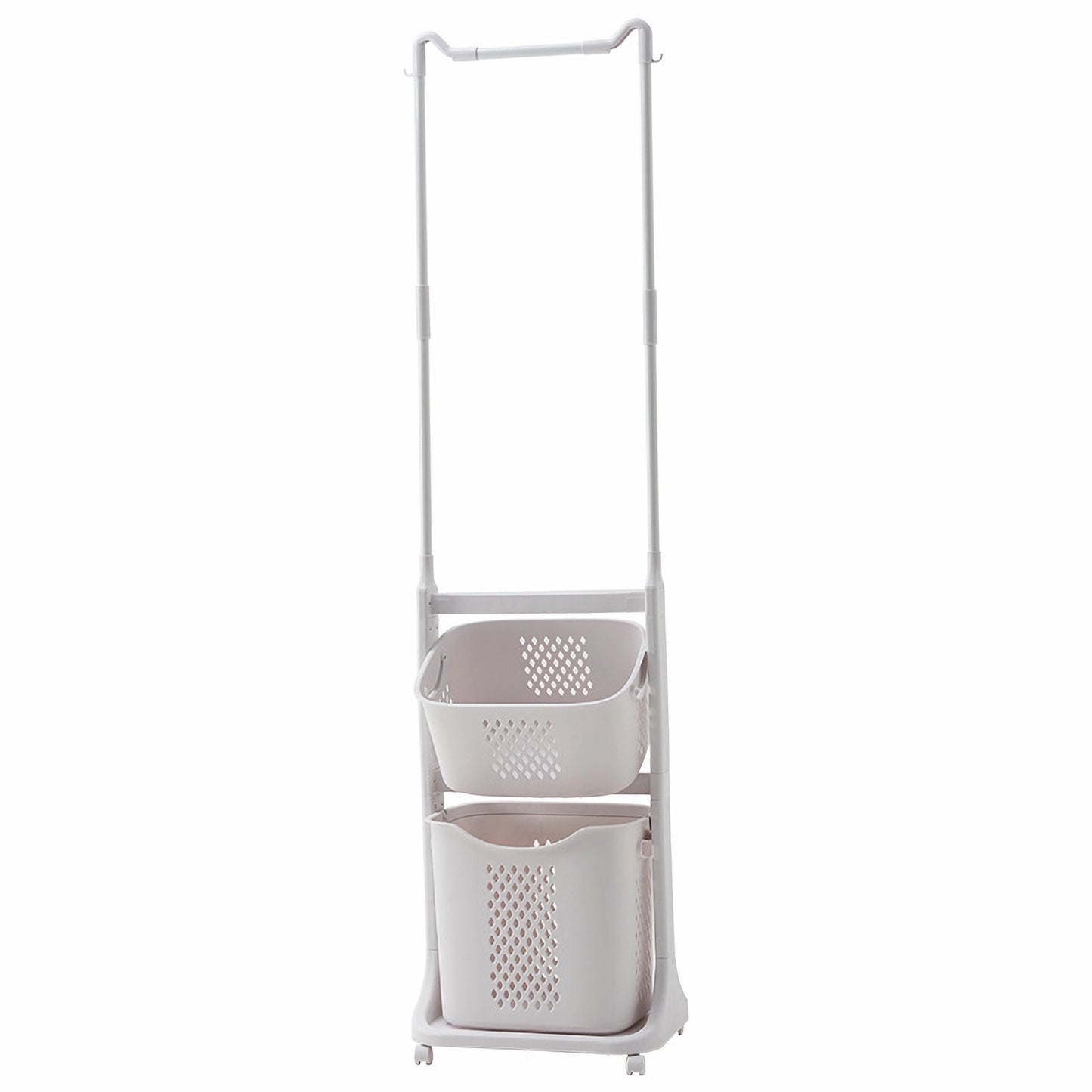 2-Tier Laundry Hamper Sorter with Hanging Bar, Rolling Laundry Baskets with Wheels Removable, Stackable Laundry Cart Organizer and Storage for Small Space, Dorm, Closet, Bathroom image 8