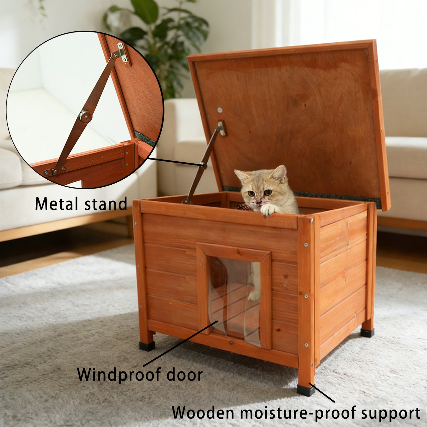 Cat House Waterproof Feral Kitty Shelter Outdoor Indoor Rabbit Hutch for Bunnies,Cats,Dogs and Other Small Animals,Asphalt Roof image 11