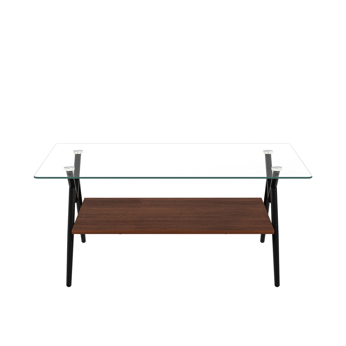 Rectangle Coffee Table with Tempered Glass top and Black Metal Legs, Modern Table for Living Room, Transparent Glass image 9