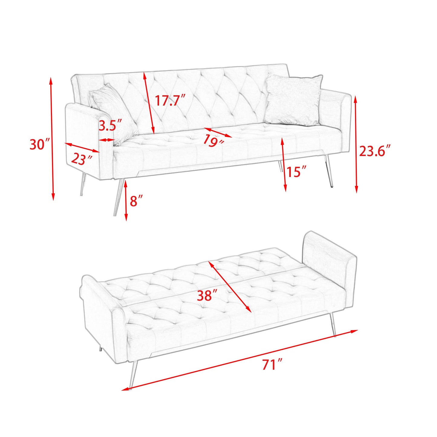 71-inch convertible love seat sofa, American vintage grey velvet material, suitable for small living room, bedroom, offi image 9