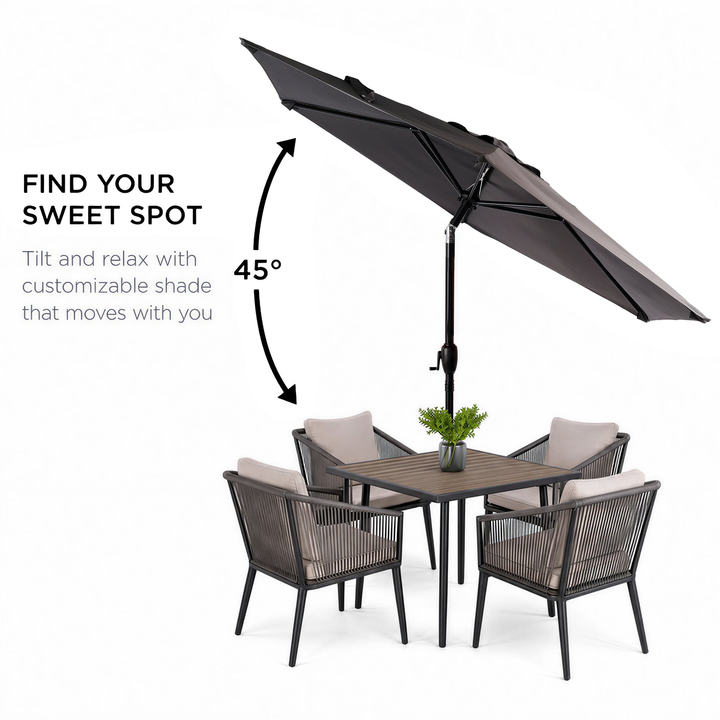 7.5 FT Patio Umbrella, Outdoor Market Yard Umbrella, Sun Shade Umbrella with Push Button Tilt and Crank Mechanism for Garden, Deck, Pool and Backyard, Not Include Umbrella Base, Grey image 12