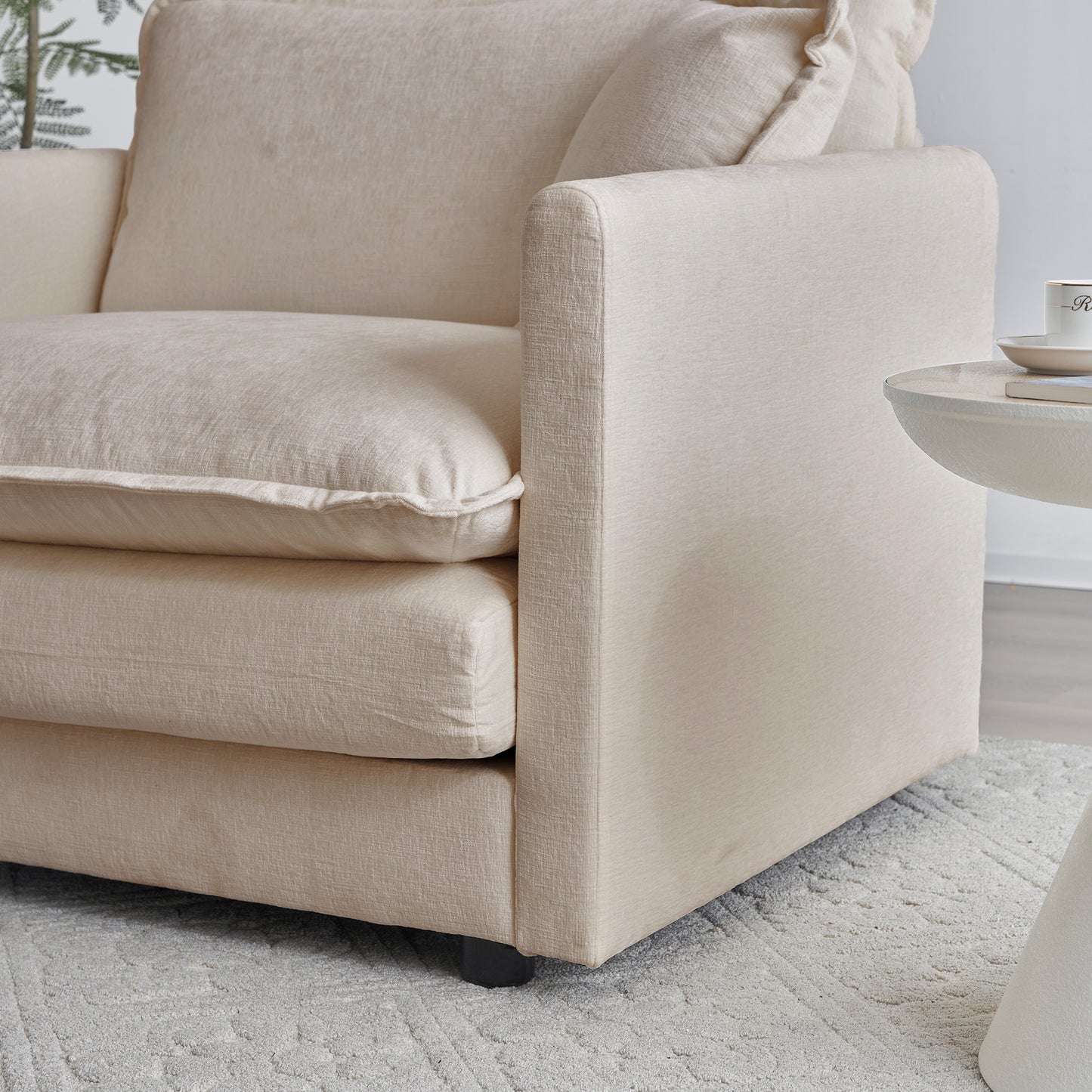 Comfy Deep Single Seat Sofa Upholstered Reading Armchair Living Room Chair light coffee Chenille Fabric, 1 Toss Pillow image 12