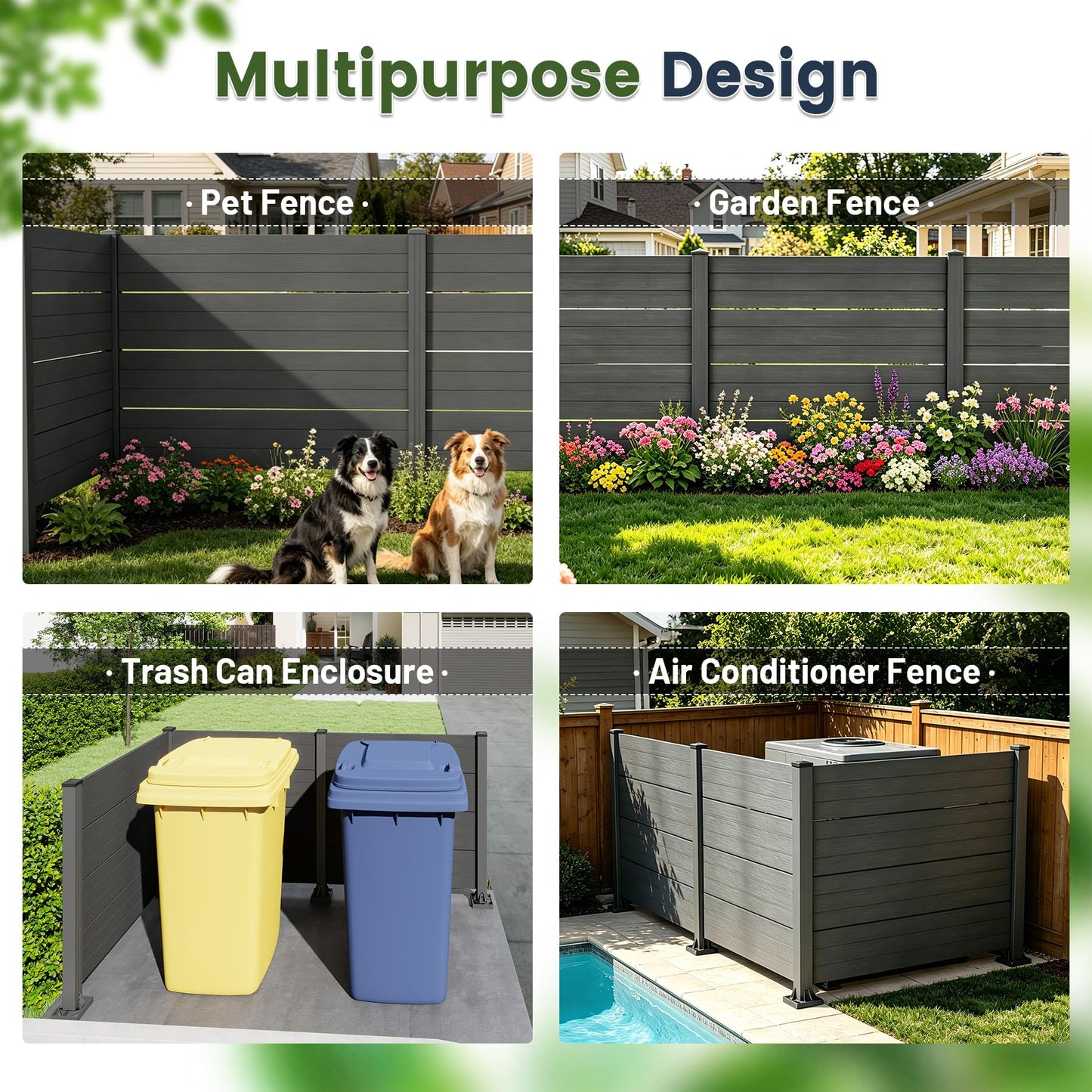 50" W x 49" H Outdoor Privacy Screen, Air Conditioner Fence, All-Weather Vinyl Privacy Fence Screens with Aluminum Posts, 3 Panels, Dark Grey image 10