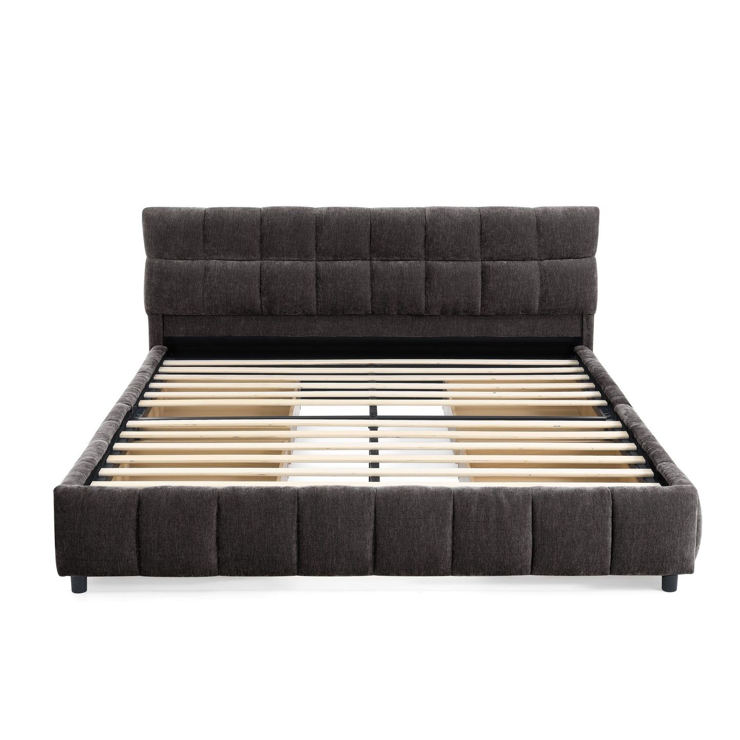 Queen Size Upholstered Bed,comfortable upholstered bed frame, Chenille fabric, with headboard and solid bed frame. With drawer for storage.-Dark Gray(88.5''*68.5''*31'') image 12
