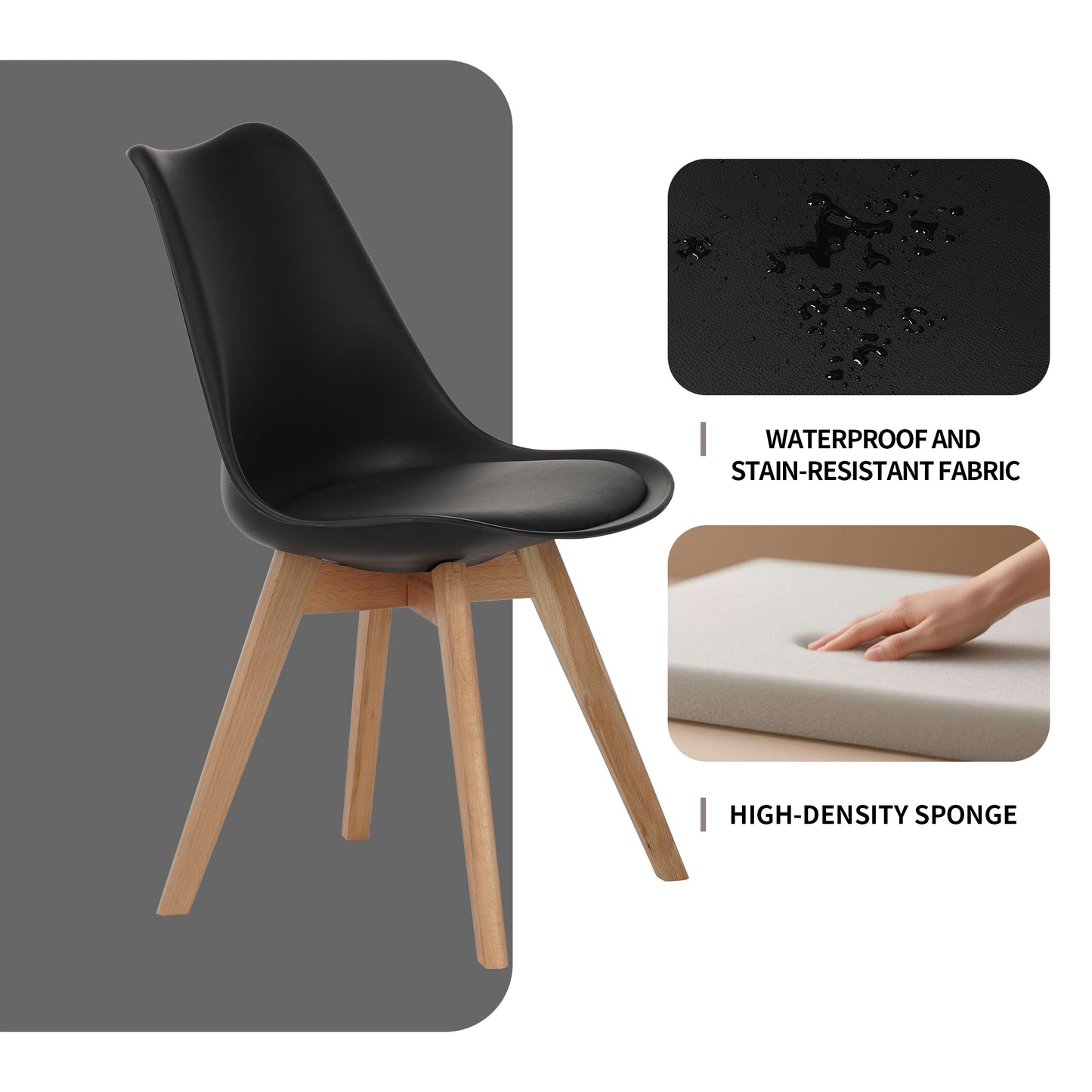 Set of four dining chairs, medieval modern style dining chairs for kitchen and dining room, with wooden legs, black image 9