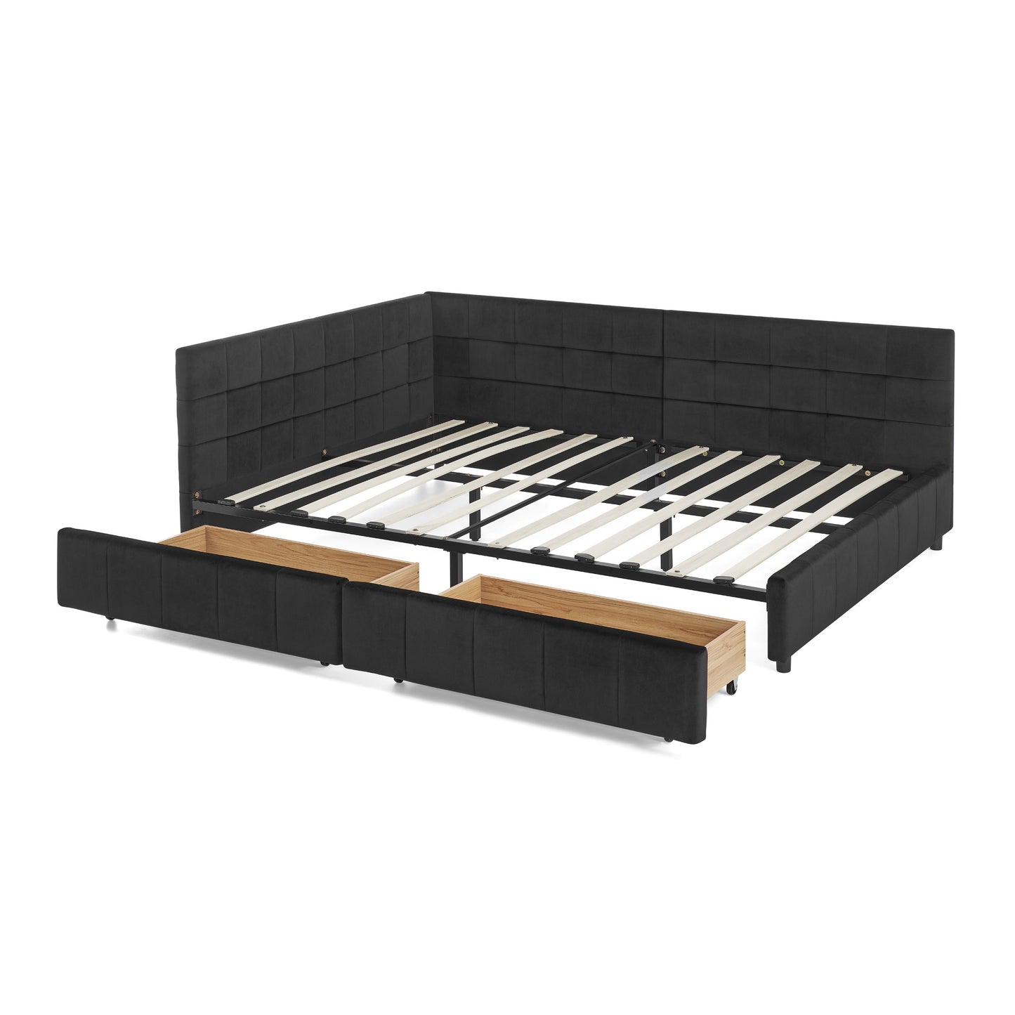 Full Size Storage Upholstered Tufted Bed Frame, Sofa Bed Frame with Comfortable Backrest and Armrests, Full Size Bed for Bedroom, Living Room,Velvet, BLACK(80.5''*59''*29.5'') image 12