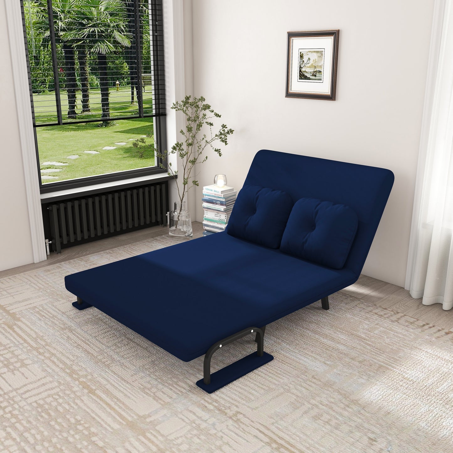 46" Wide Folding Sofa Bed 5-in-1 Convertible Chair for Two - 5-Position Adjustable Backrest with Pillow, Space-Saving Sleeper for Living Room, Bedroom & Office (71.6"W x 46"D)(Bule) image 12