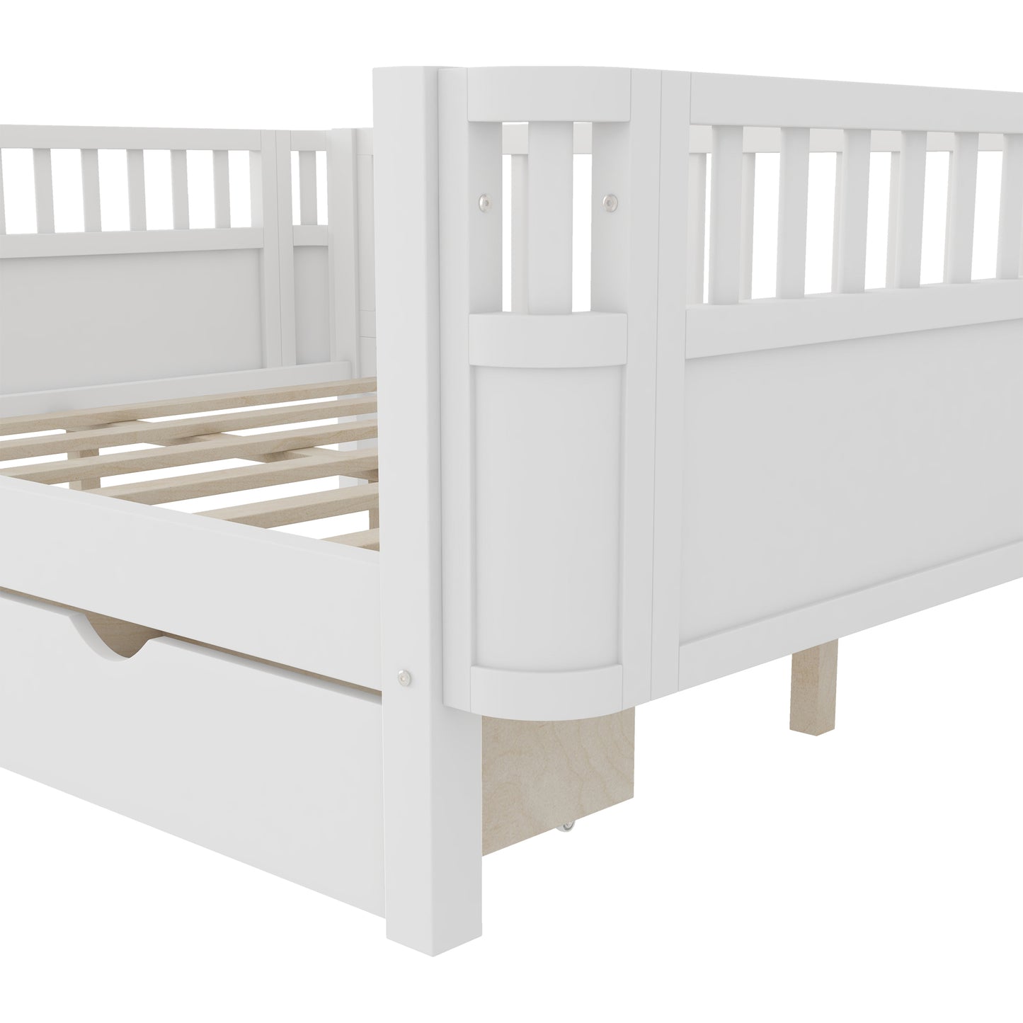 Full Size Wood Platform Bed for Kids, Wood Low Profile Full Bed with Rails for Girls and Boys, White (Old SKU W2593P331684) image 12