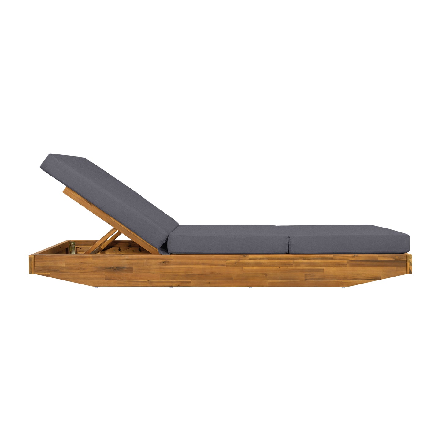 Acacia Wood Chaise Lounge with Cushion - Teak Finish Outdoor Recliner with Dark Grey 3-Fold Water-Repellent Cushion, 300lbs Capacity image 12