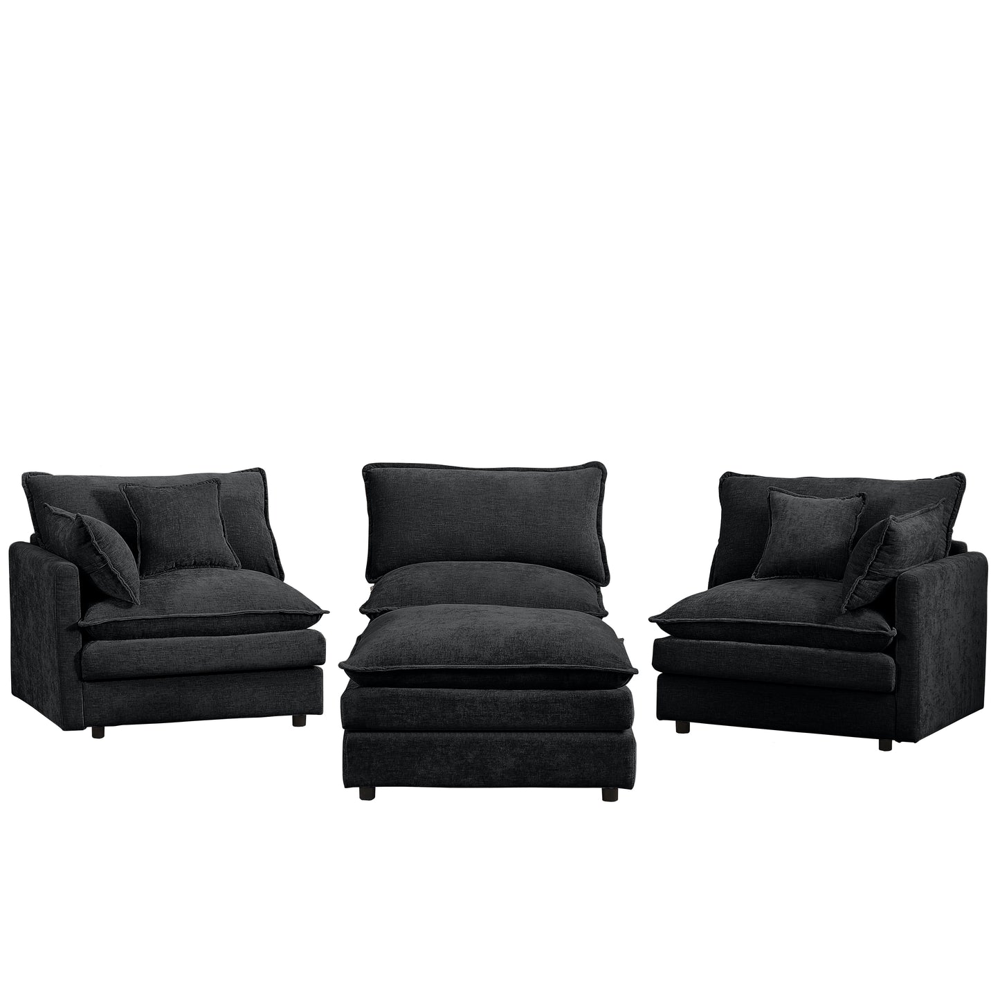 Modular Sectional Sofa, 102 Inch L Shaped Couch Set for Living Room, 3-Seater Comfy Cloud Couches with Movable Ottoman, DIY Combination, Chenille, Black image 12