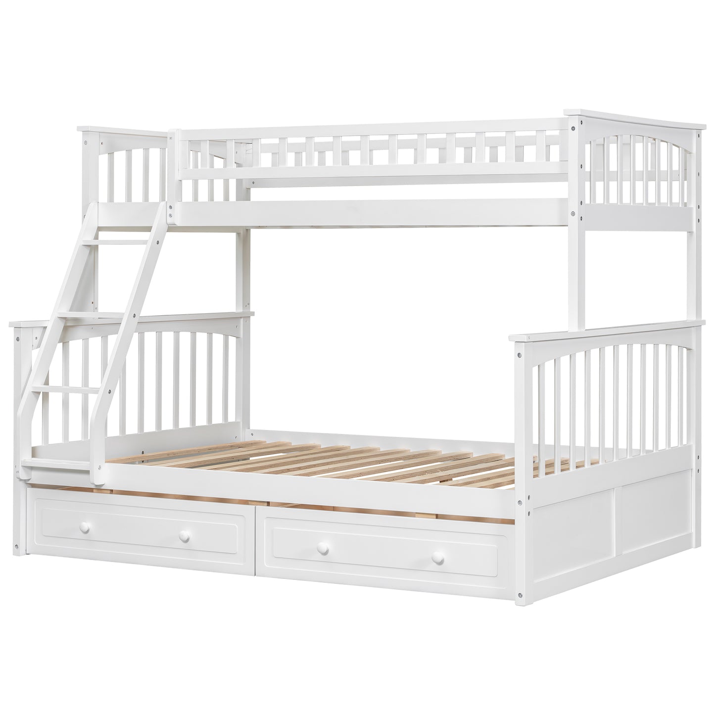 Twin over Full Bunk Bed with Drawers, Convertible Beds, White image 12