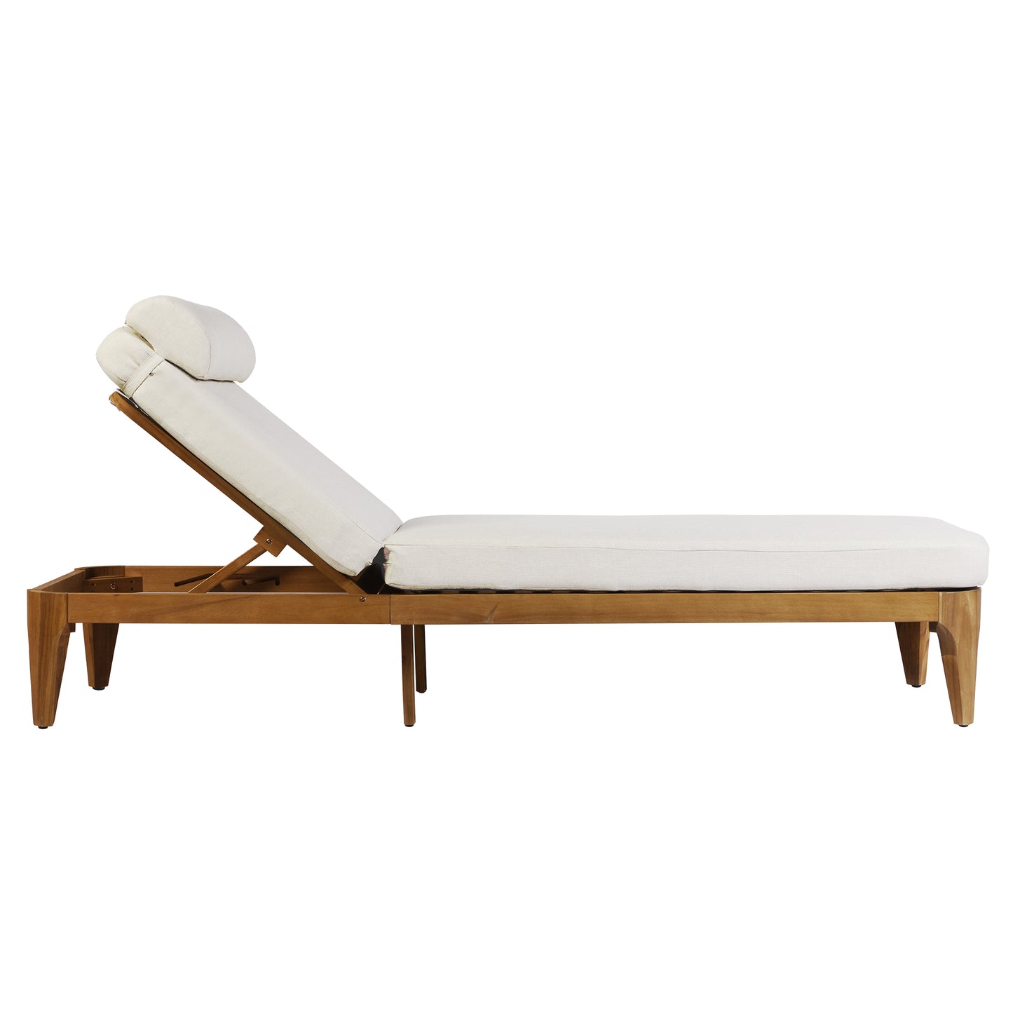 TOPMAX Acacia Wood Chaise Lounge, Outdoor Sun Lounge Chair, Patio Recliner with Adjustable Backrest and Head Pillow for Poolside, Backyard, Garden, Indoor&Outdoor, Beige image 12