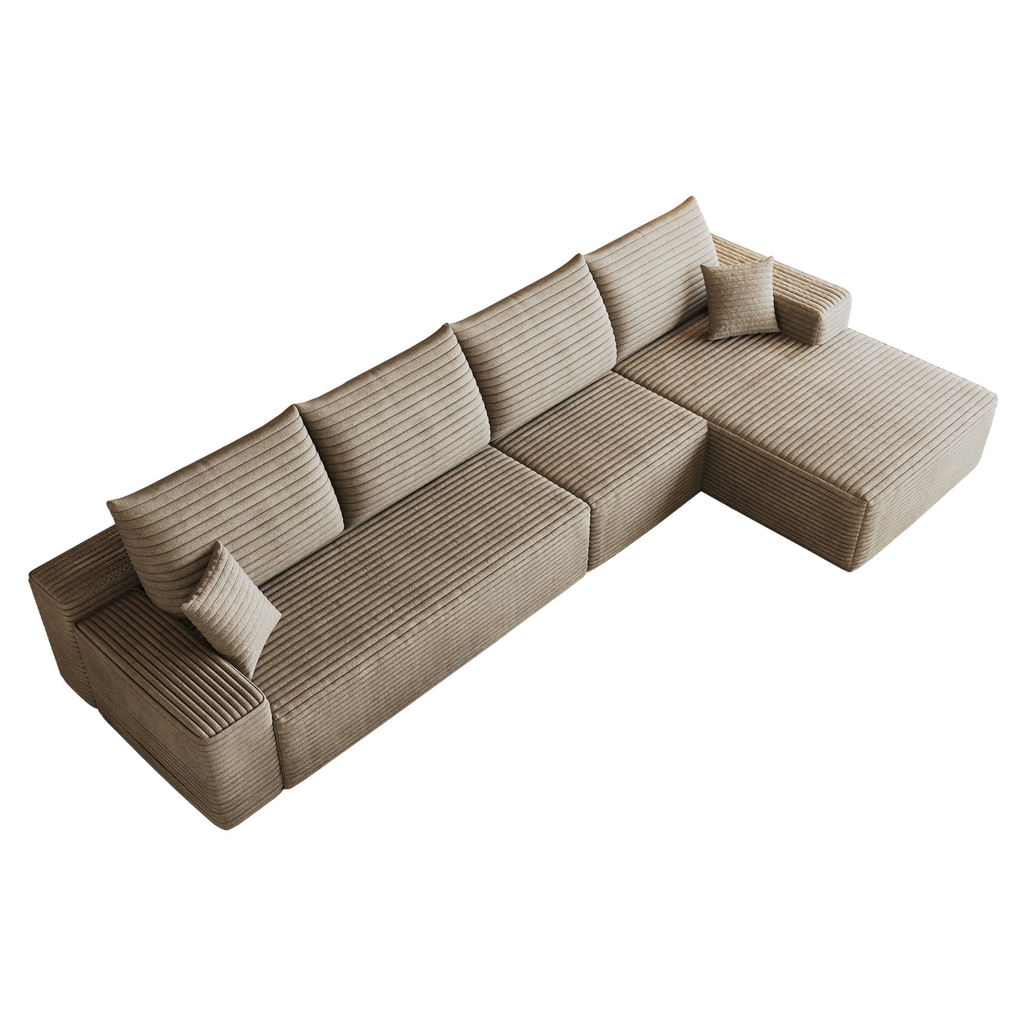 134" Cloud Sectional Couch with L-Shape Chaise,Modern Modular Sofa with Deep Seat, Upholstered Couches for Living Room Bedroom,No Assembly Required,Camel (Plush Corduroy Fabric) image 8
