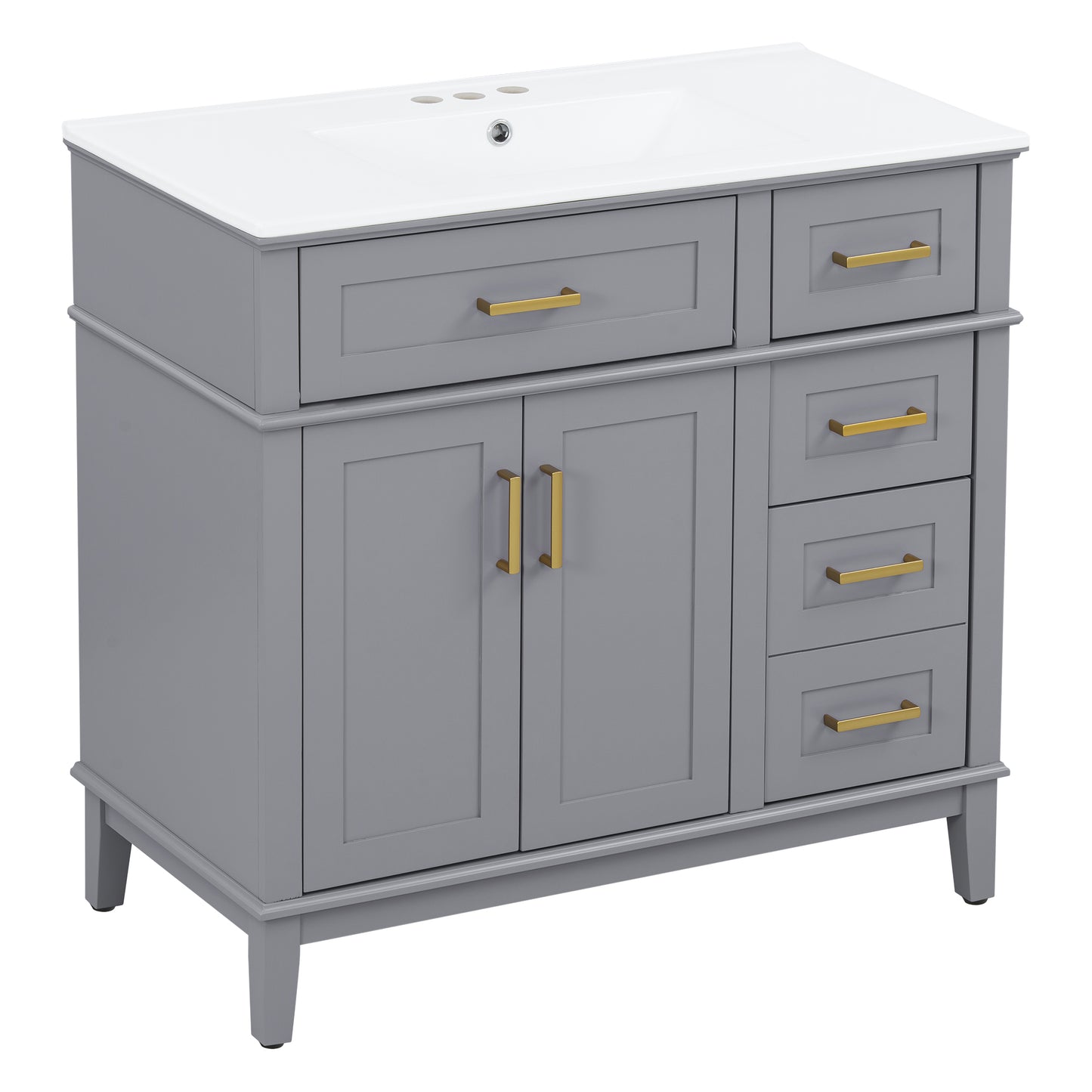 36" Gray Modern Bathroom Vanity with Ceramic Sink, Soft-Close Door, and 4 Storage Drawers,offering a refined look with practical everyday functionality.(Old SKU:N729P253935E) image 12