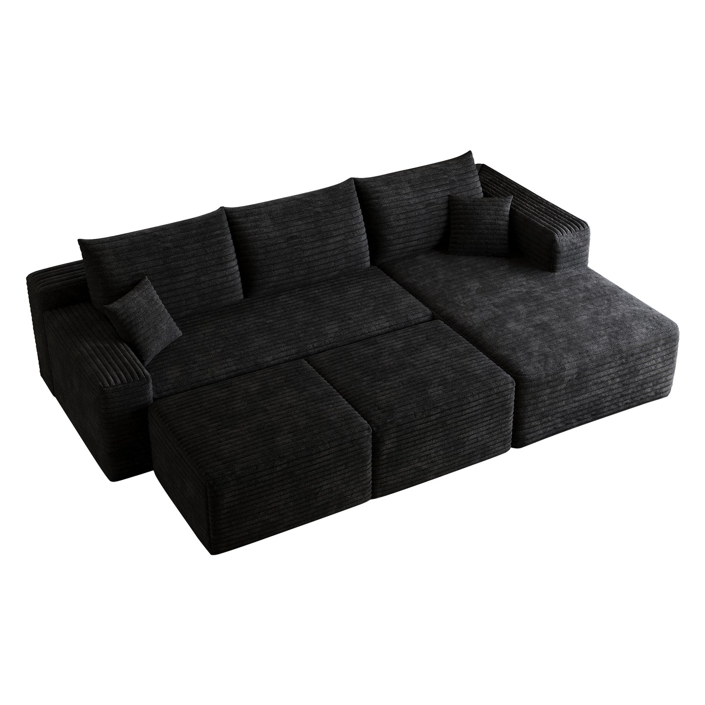 95" Cloud Sectional Sofa with 2 Ottoman,Modern Minimalist Upholstered Couches, Comfort U Shaped Sofa for Living Room,Deep Seat Corner Couch,No Assembly Required,Black (Plush Corduroy Fabric) image 11