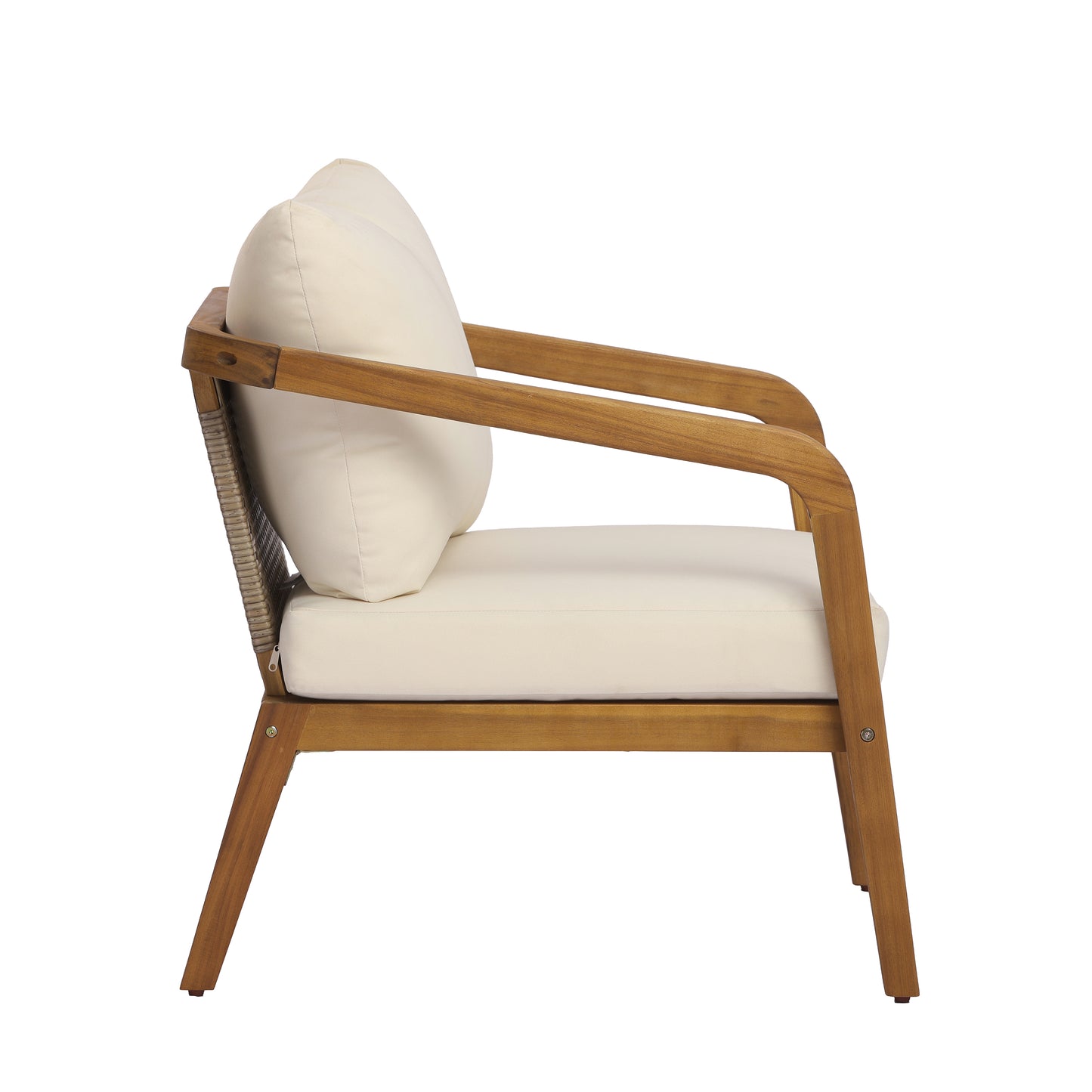 Acacia Wood Outdoor Patio Club Chair with PE Wicker Backrest & Cushions– Modern Accent Armchair for Balcony, Poolside, and Sunroom image 12