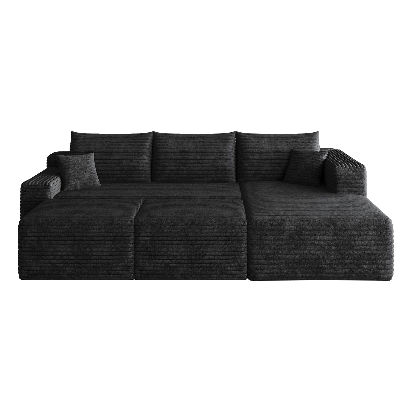 Comfortable cloud sofa with ottomans for family room black corduroy