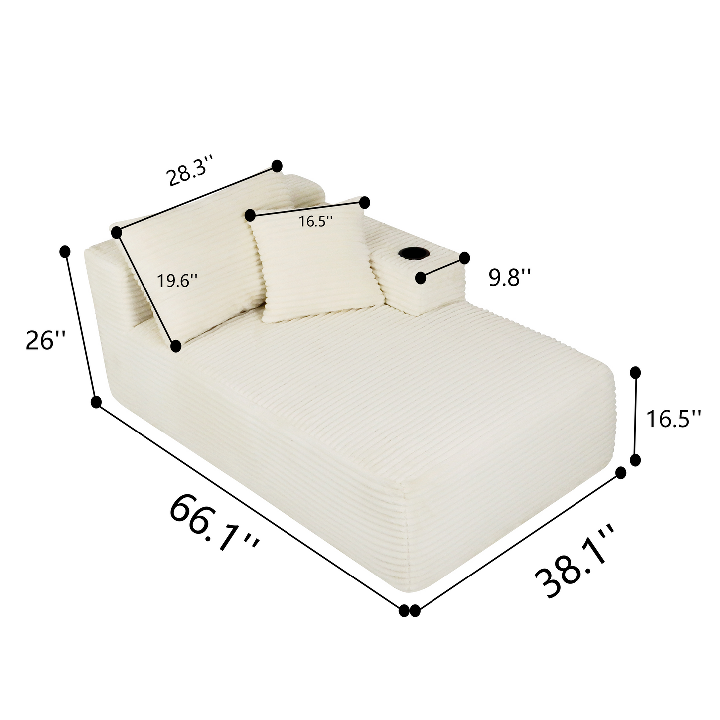 37.5-inch Right chaise longue with plush grey velvet, cup holder, flexible matching, mainly for living room use. image 11