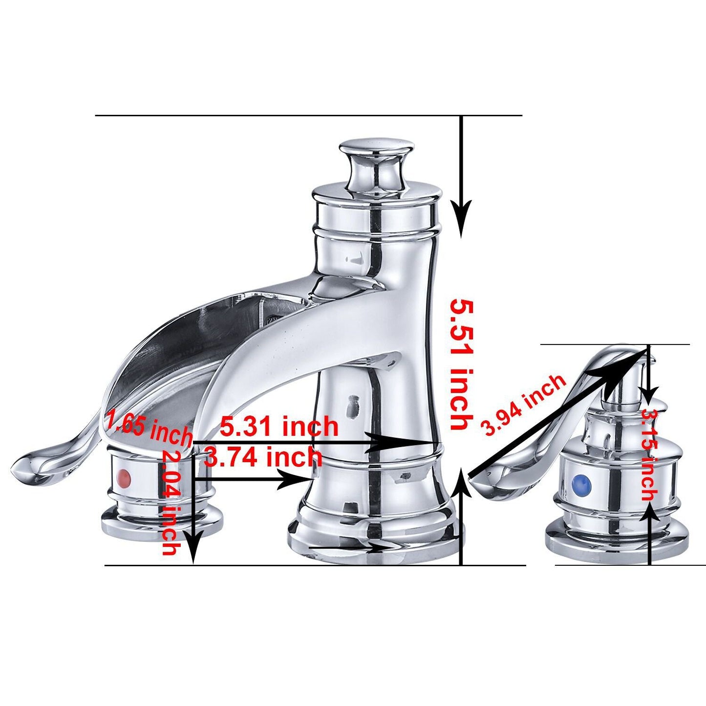 8 in. Waterfall Widespread 2-Handle Bathroom Faucet With Pop-up Drain Assembly in Spot Resist Polished Chrome image 9