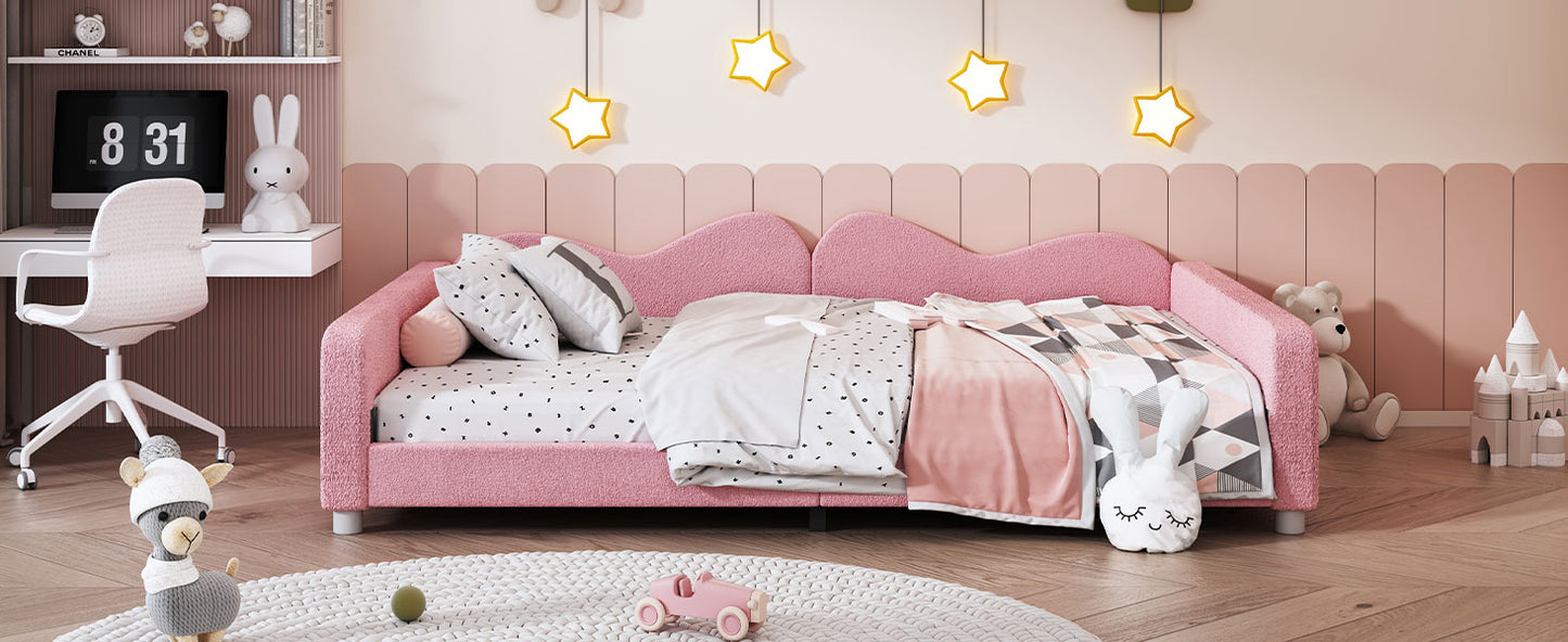 Full size Upholstered Daybed, Sherpa Fabric Sofabed with Cloud-Shaped Backrest, No Box-spring Needed, Pink(Old SKU: WF532069AAH) image 12