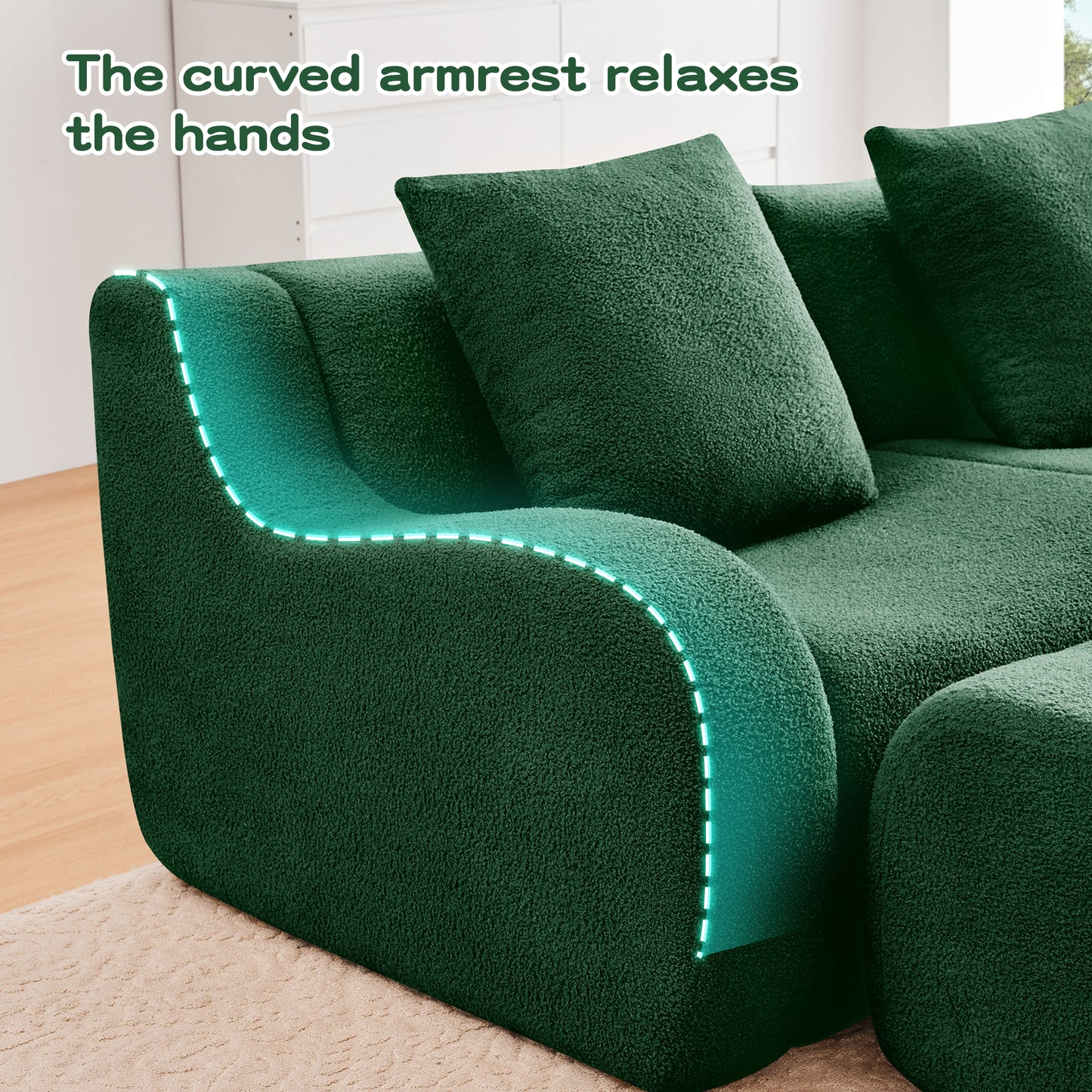 Soft Teddy Fabric Boneless Sofa,No Assembly Required Streamlined Design,Anti-Slip Design 32D High Density Sponge Fits Living Rooms Bedrooms,Green image 12