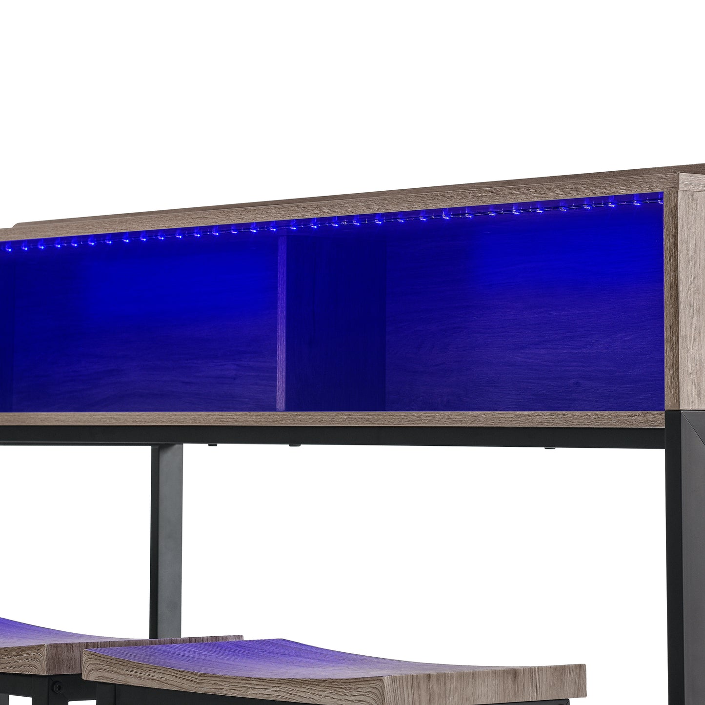 59 inch bar table, dining table, sofa table with power socket and LED light, 3 saddle stools, 4-piece bar table and chairs set for living room, dining room and kitchen image 12
