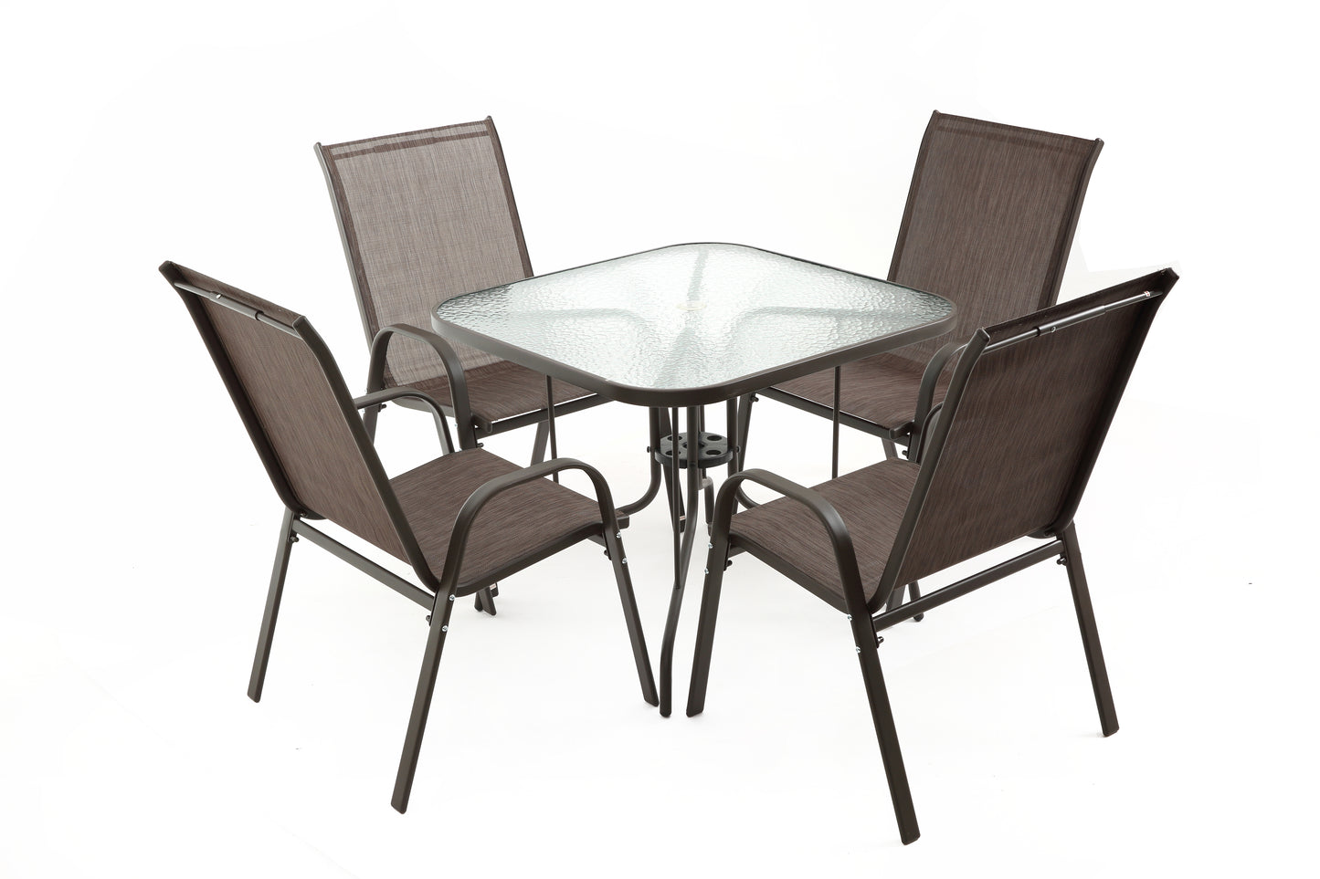 Tangkula 35 Inch Patio Dining Table with Tempered Glass Top, Square 4-Person Outdoor Bistro Table with 1.5" Umbrella Hole & Sturdy Metal Frame, Patio Dining Table for Backyard, Lawn, Deck & Poolside image 9
