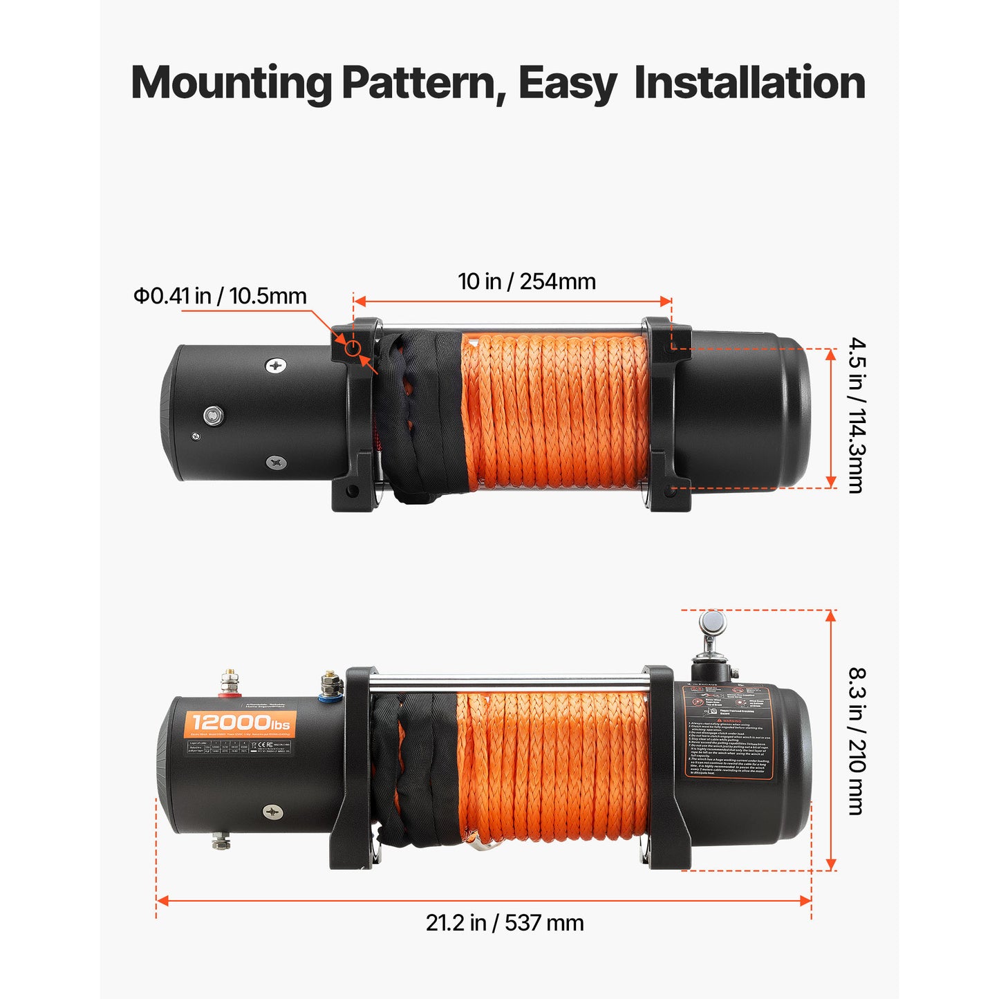 Electric Winch, 12000 lbs Load Capacity, 12V DC Truck Winch with Φ0.36 in x 75.5 ft Synthetic Rope, Wireless & Wired Remote Control, IP55 Waterproof for Towing Off-Road SUV Jeep Trailer Boat image 10