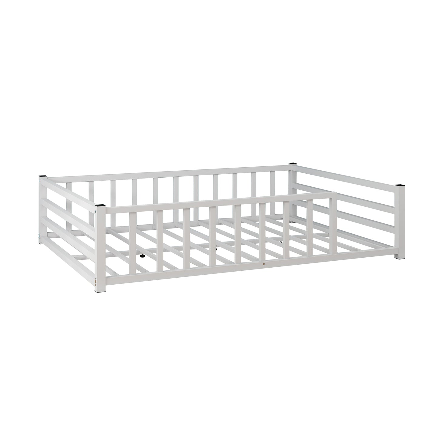 Full Size Floor Bed, Low Profile Metal Platform with Heavy Duty Guardrails, No Box Spring Needed, White image 12