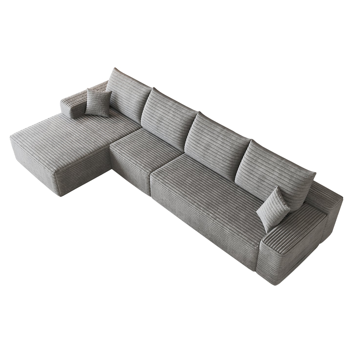 135" Cloud Sectional Couch with L-Shape Chaise,Modern Modular Sofa with Deep Seat, Upholstered Couches for Living Room Bedroom,No Assembly Required, Grey(Plush Corduroy Fabric) image 8