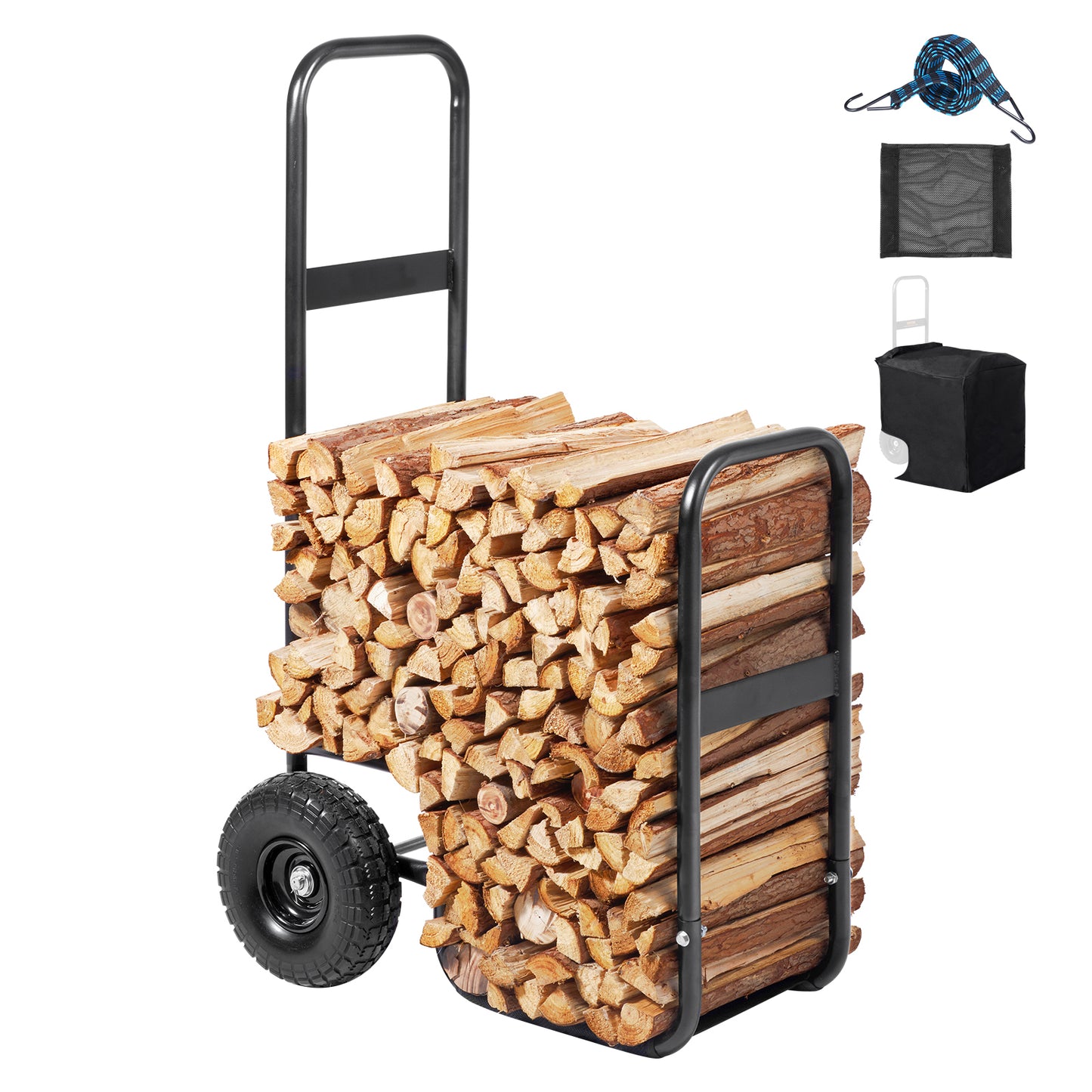 Firewood Log Cart, 250 lbs Capacity, Outdoor and Indoor Wood Rack Storage Mover with PU Wheels & Waterproof Cloth, Heavy Duty Steel Dolly Hauler, Firewood Carrier for Fireplace, Fire Pit, Black image 12