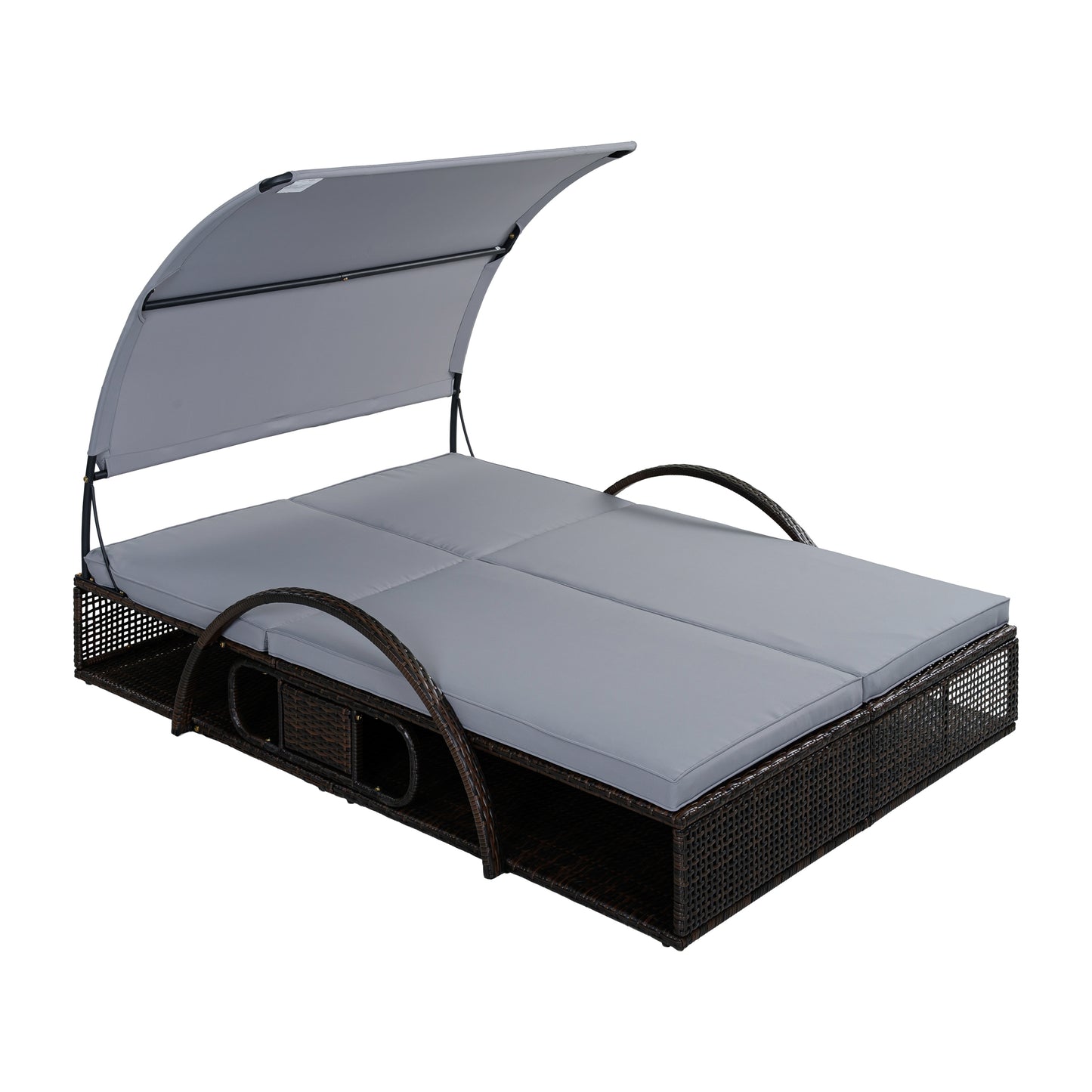 U_STYLE Outdoor Steel Frame Sun Lounger with Adjustable Backrest,Patio Double Sunbed with Hidden Side Table and Arched Armrests,Suitable for Patio Pool Deck,Garden,Backyard image 12