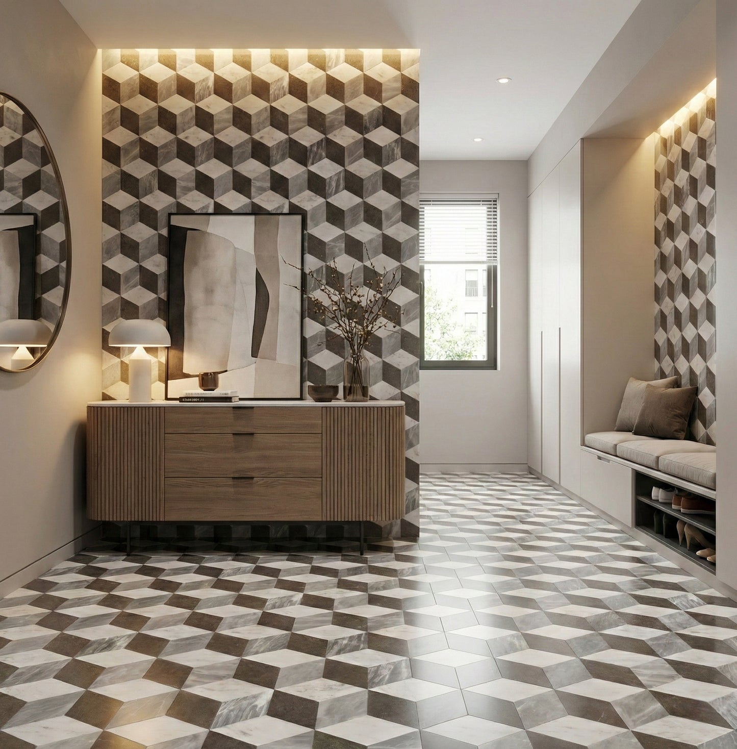 Hexagon Waterjet marble,White Gray Black 3 color, natural marble, for floor and wall, polished marble tile, natural stone, genuine marble, real marble, 1 box 12 pcs image 12