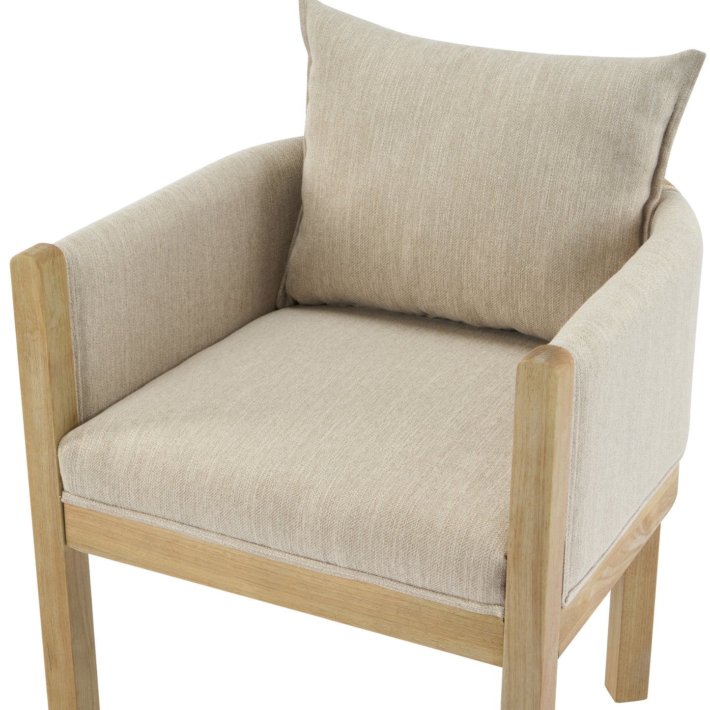 Linen Upholstered Armchair with Natural Rubber Wood Legs in Beige (Set of 2) image 12