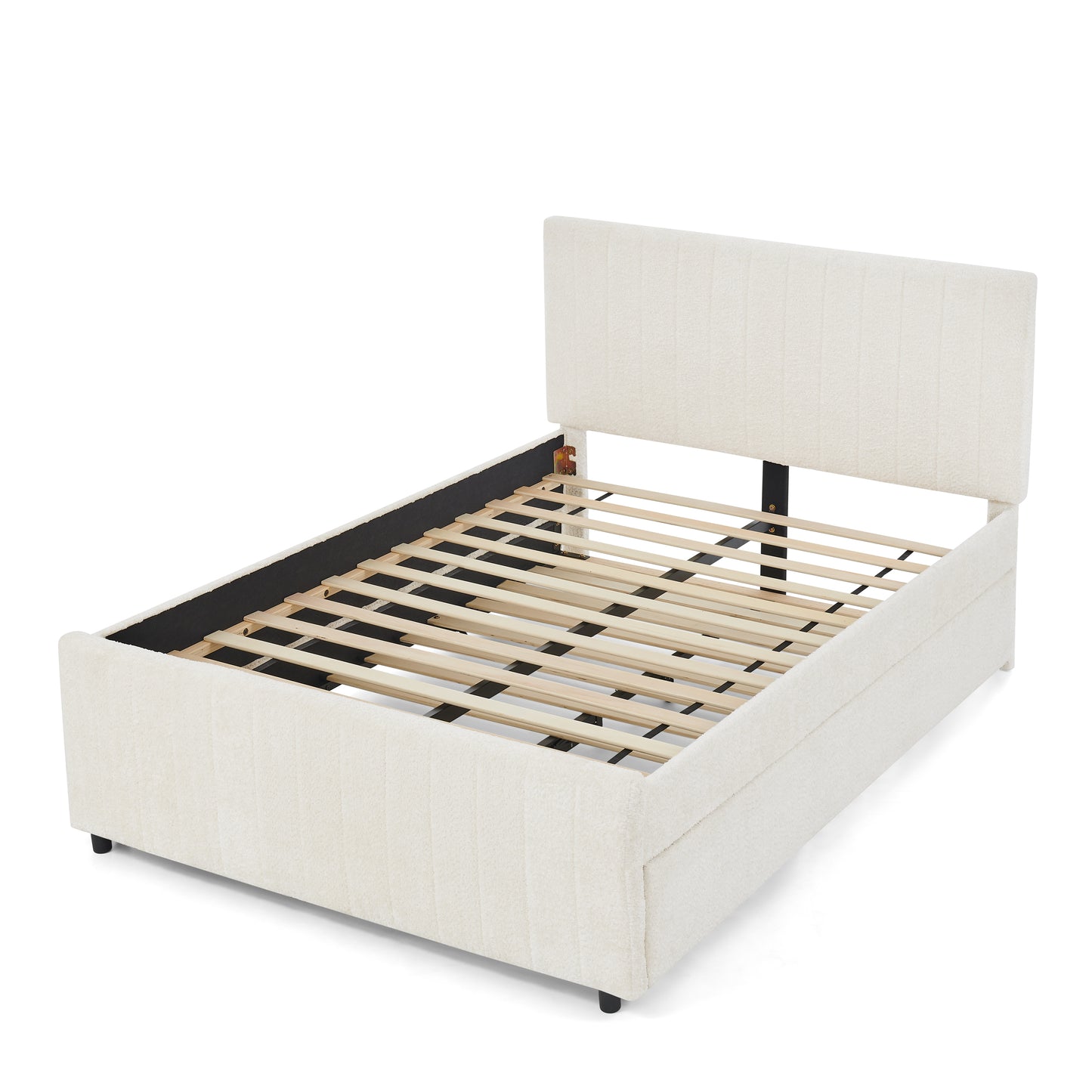 Full Size Vertical Striped Space Saving Upholstered Pull-out Bed with High Padded Back, Hidden Trundle Guest Bed Single to Double for Bedroom & Guest Room, Chenille image 12