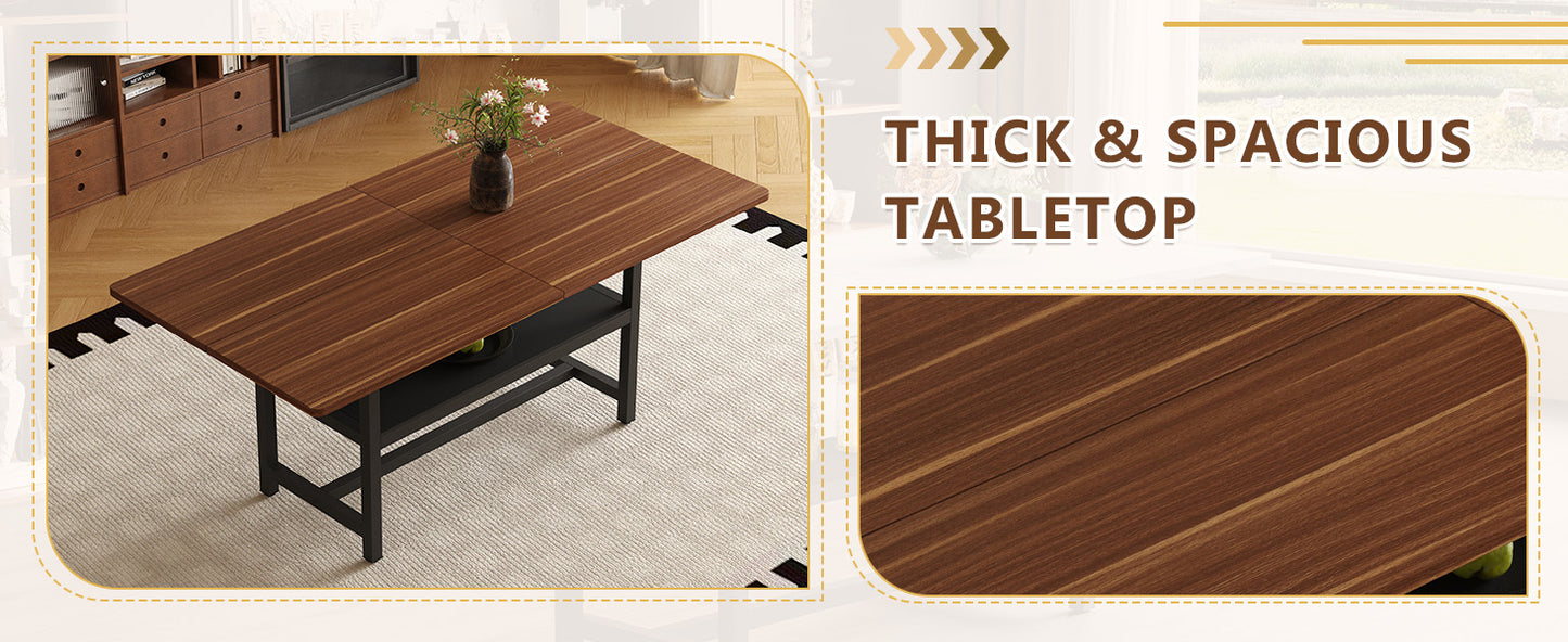 Table and chair set.71 inch long fashionable walnut grain dining table, a practical choice to add color to the home.Paired with 6 Black PU Chairs With C-tube Black Metal Chair Legs. image 12