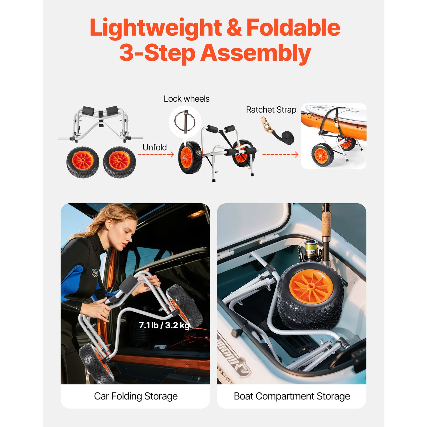 Kayak Cart 250 lbs Foldable Canoe Carrier with 10-inch Solid Rubber Tires image 9