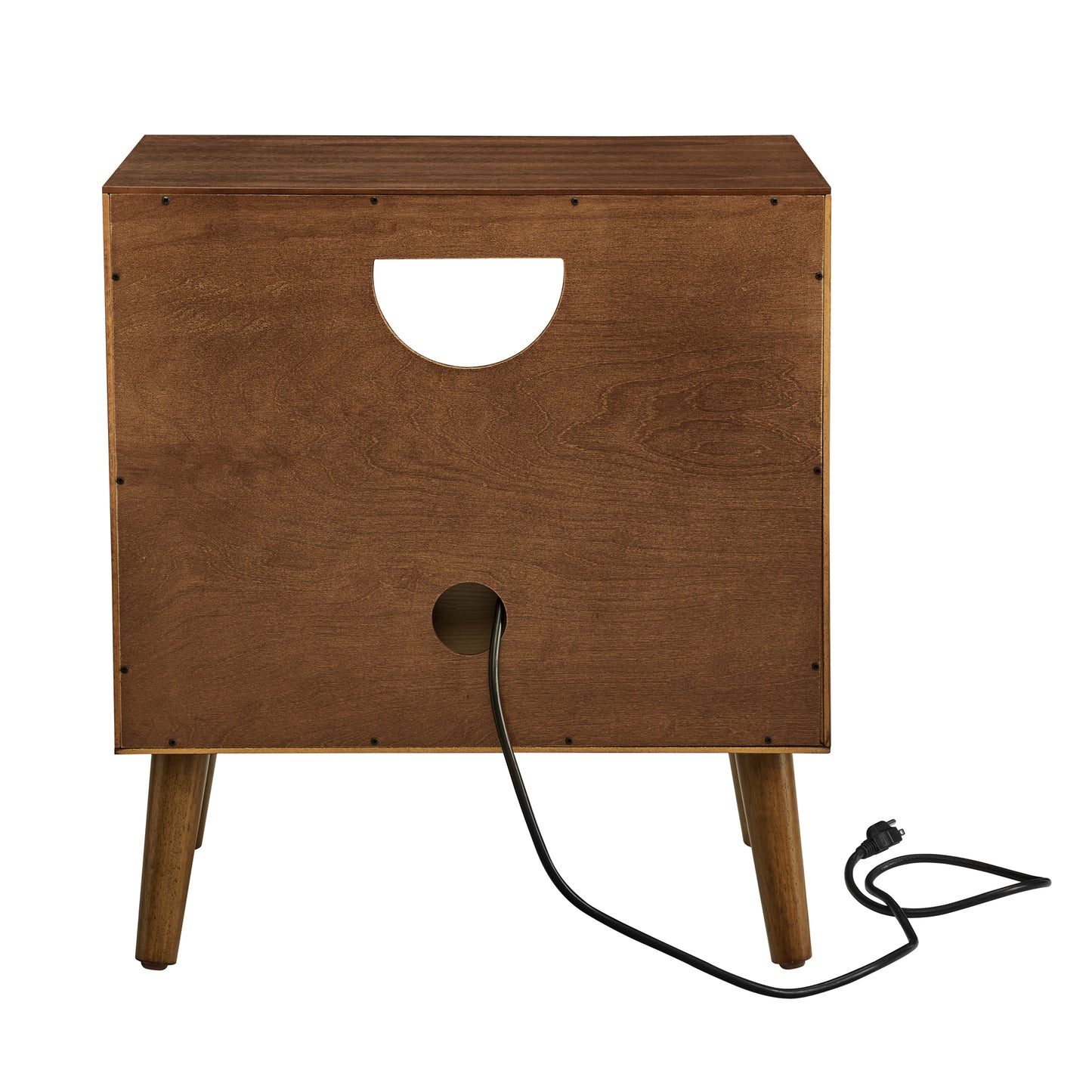 Mid Century Modern Fluted Nightstand with Charging Station USB Ports & Outlet Hole & 4 Solid Wood Legs, Farmhouse End Table with Open Space and Drawer Dresser, Walnut image 12