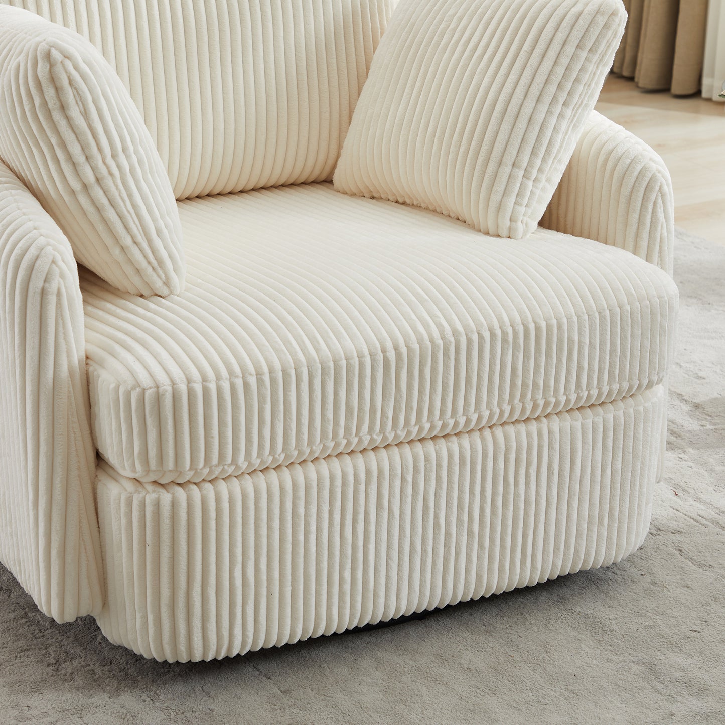 40.55''W Swivel Accent Chair With 2 Thorw Pillows 360 Degree Swivel Round Sofa Modern Oversized Arm Chair Cozy Club Chair for Bedroom Living Room Lounge Hotel, Ivory Corduroy image 9