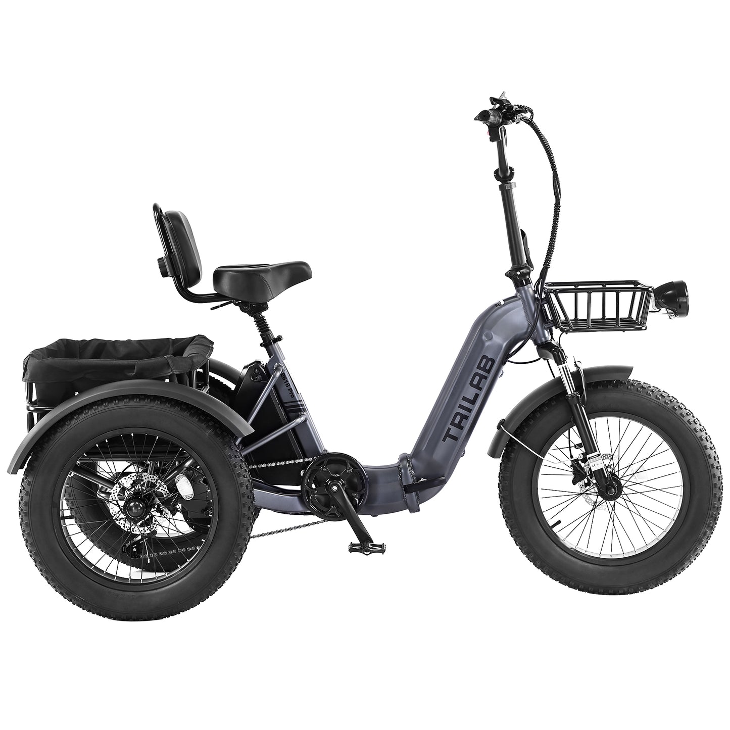 Electric Tricycle for Adults, 500W48V Folding Electric Trike, 20"x4.0"Fat Tire 3 Wheel Ebike,Step-Thru Aluminum Frame with Push-Button Reverse, Large Basket for Women Men image 12