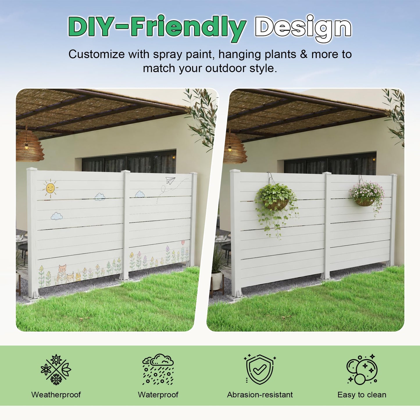 50" W x 49" H Outdoor Privacy Screen, Air Conditioner Fence, All-Weather Vinyl Privacy Fence Screens with Aluminum Posts, 2 Panels, White image 10
