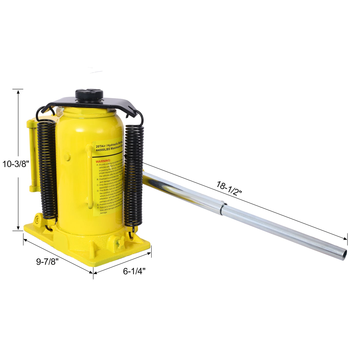 Air Hydraulic Bottle Jack, 20 Ton/44029 LBS All Welded Bottle Jack, 10.2-19.7 inch Lifting Range, Manual Handle and Air Pump, for Car, Pickup, Truck, RV, Auto Repair, Industrial Engineering,Yellow image 12