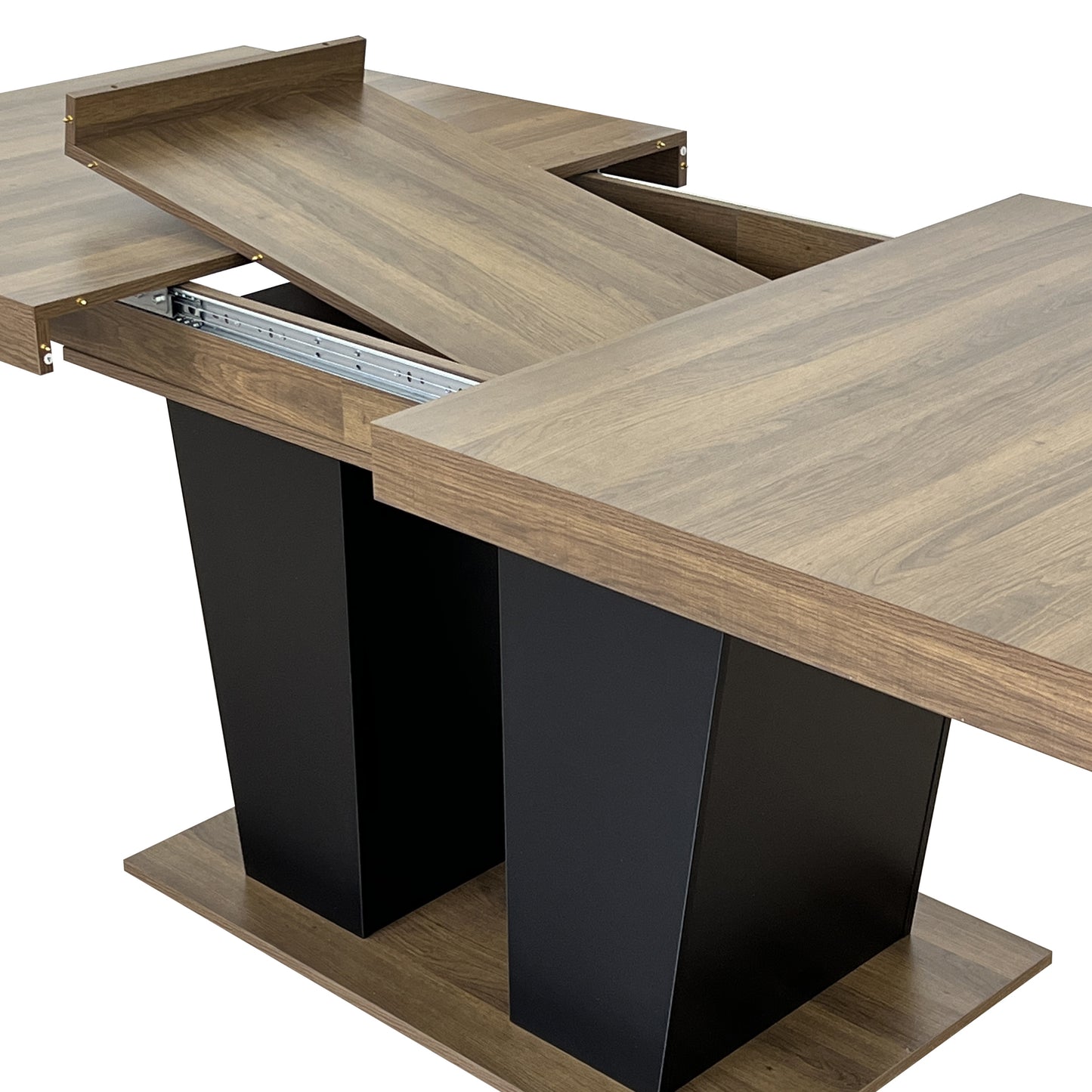 Extendable Dining Room Table for 4-10 People,Wooden Transformer Kitchen Dining Table with Black Double Sturdy Pedestal Base, Modern Expandable Large Table image 12
