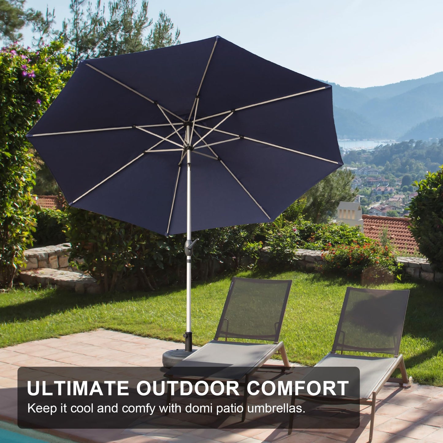 9FT Patio Umbrella, Outdoor Table Umbrella with Push Button Tilt and Crank, UV Protection Waterproof Market Sun Umbrella with 8 Sturdy Ribs for Garden, Deck, Backyard, Pool (Navy Blue) image 7