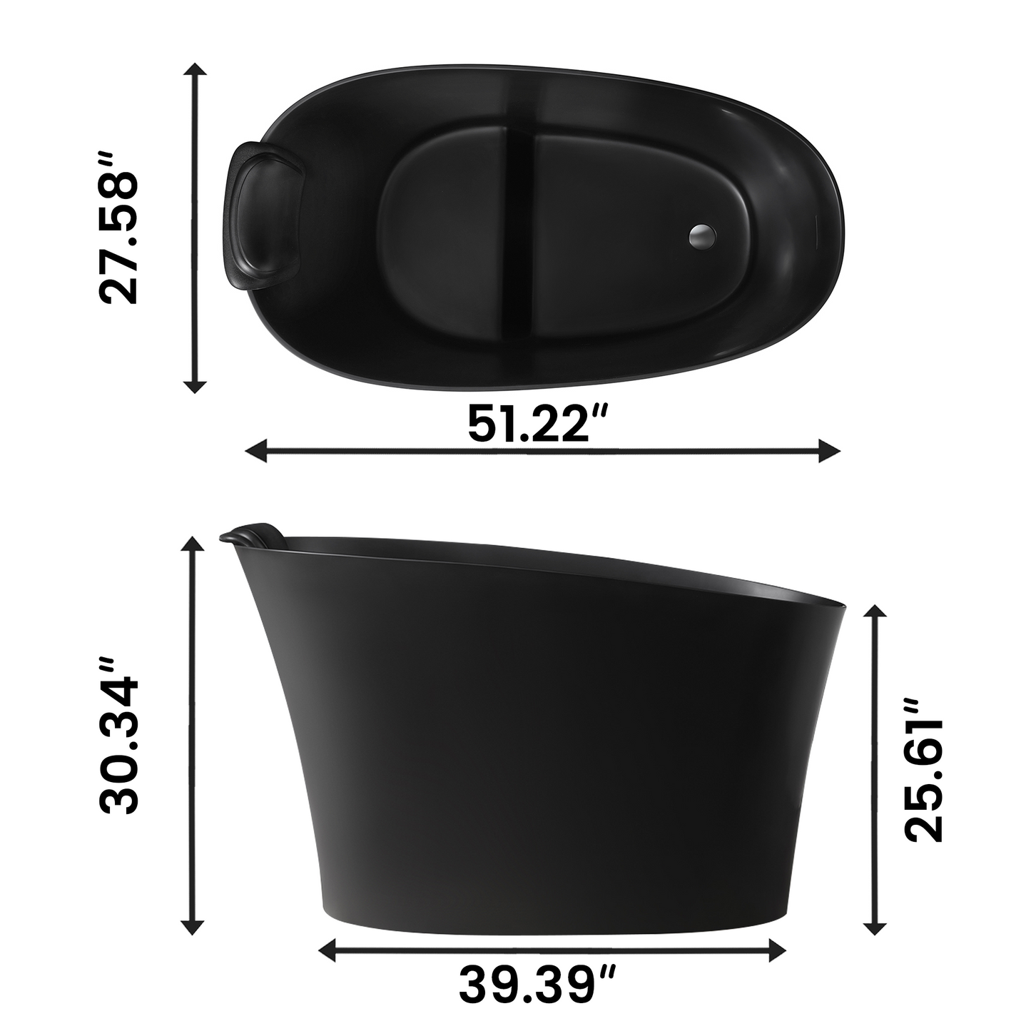 51" Solid Surface Oval Freestanding Black Bathtub with Overflow and Drain Assembly, with Integral Seat and headrest, LTL image 12
