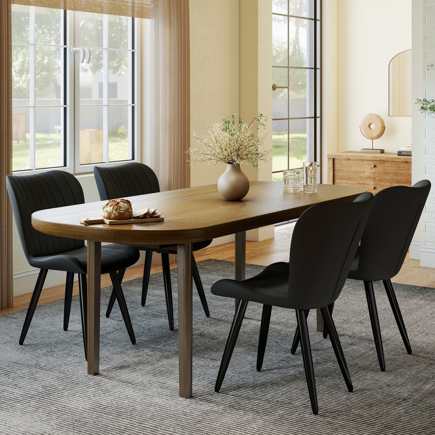Set of 4 Modern PU Leather Dining Chairs with Thick Cushions & Metal Legs, Armless Faux Leather Side Chairs for Kitchen, Dining Room image 1