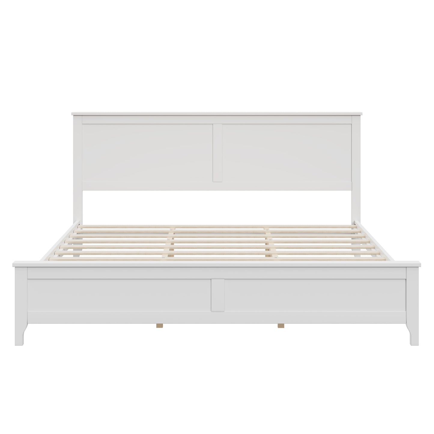 Modern Solid Wood King Size Platform Bed with Sturdy Wooden Slats Support,No Box Spring Needed, White(Old SKU:N701P300990K) image 6