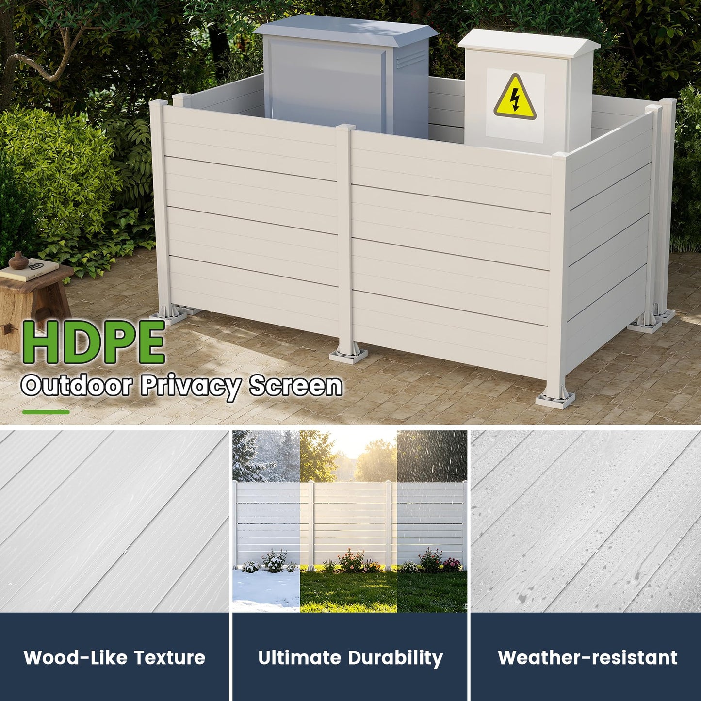 50" W x 49" H Outdoor Privacy Screen, Air Conditioner Fence, All-Weather Vinyl Privacy Fence Screens with Aluminum Posts, 3 Panels, White image 10