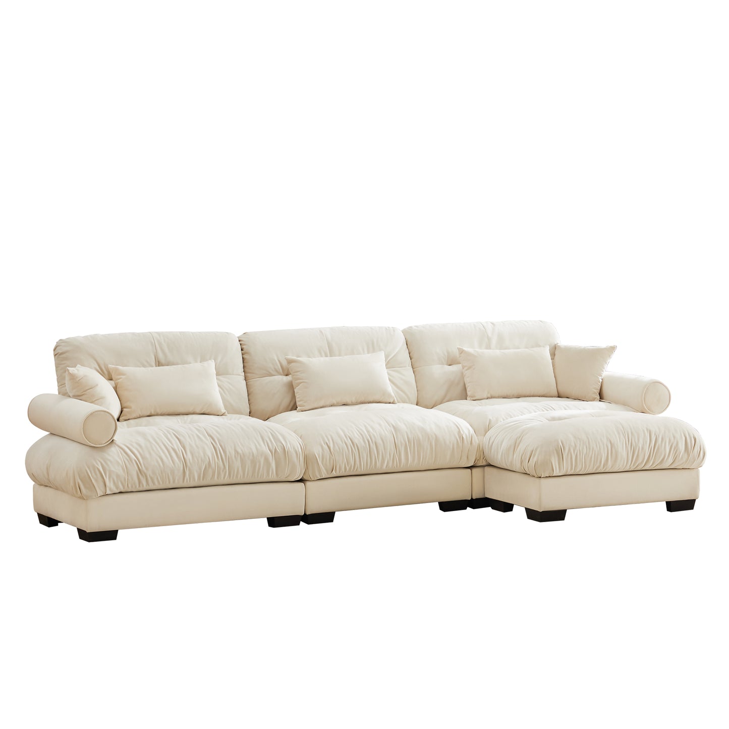 Super Comfort Oversized Modular Velvet Sectional Sofa Couch with Movable Ottoman,Corner Sectional with Bolstered Armrests, Deep Seat Cloud Couch, Convertible L Shaped Couch for Living Room Cream image 12